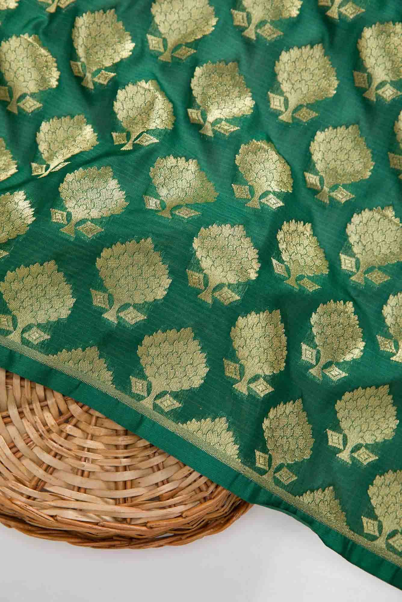 Green Blended Banarasi Silk Dress Material