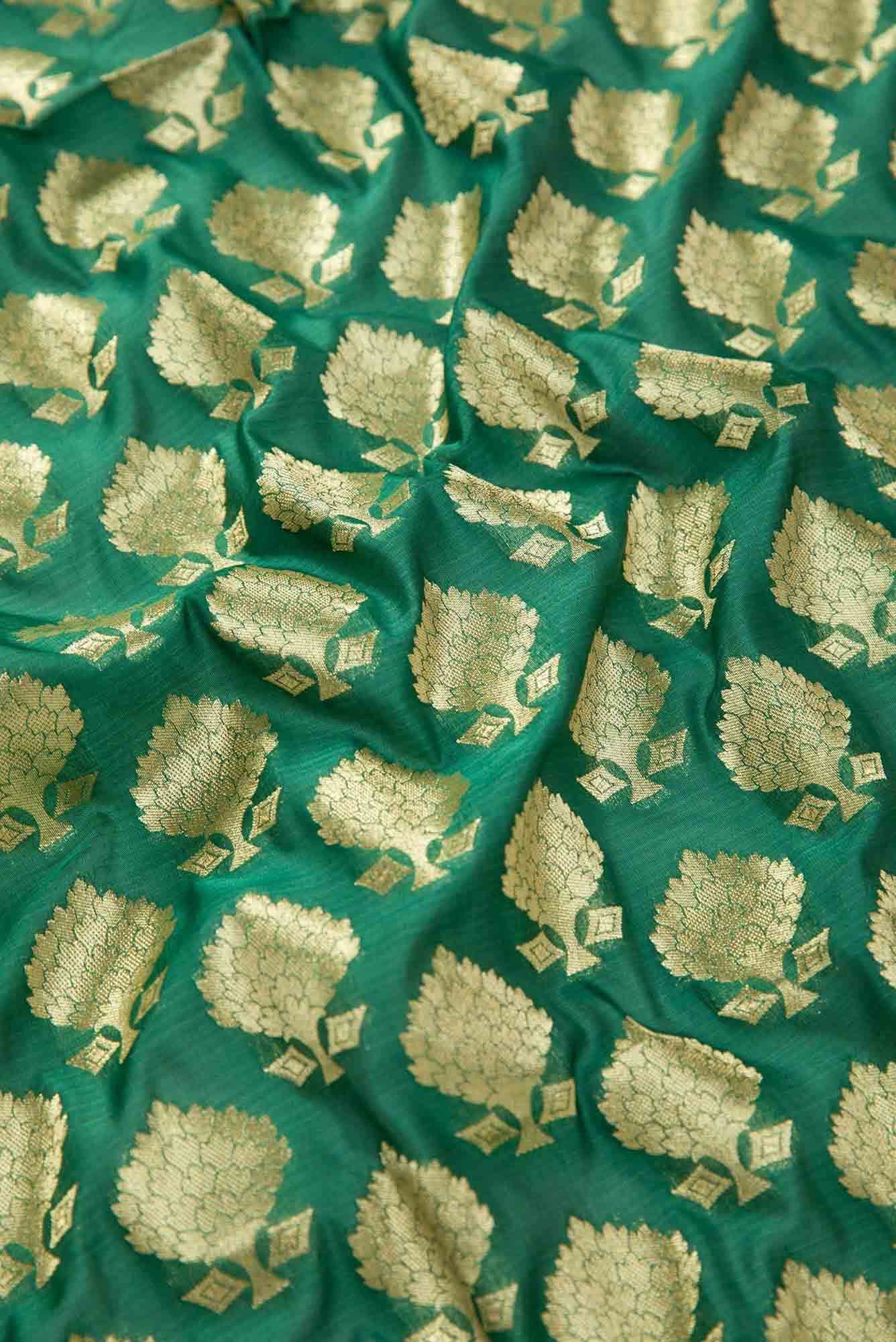 Green Blended Banarasi Silk Dress Material