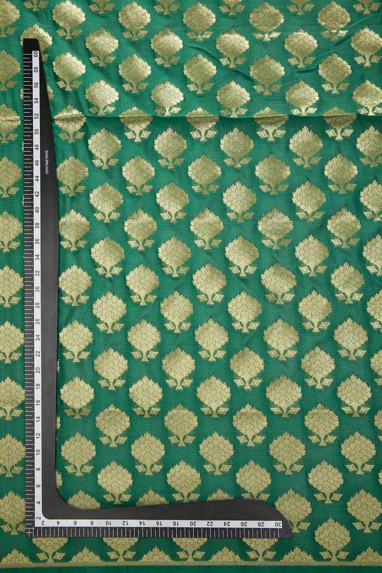 Green Blended Banarasi Silk Dress Material