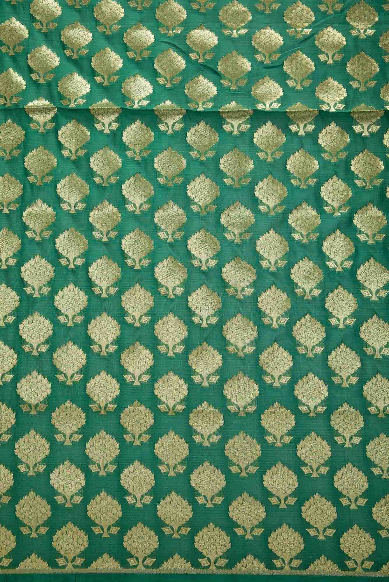 Green Blended Banarasi Silk Dress Material