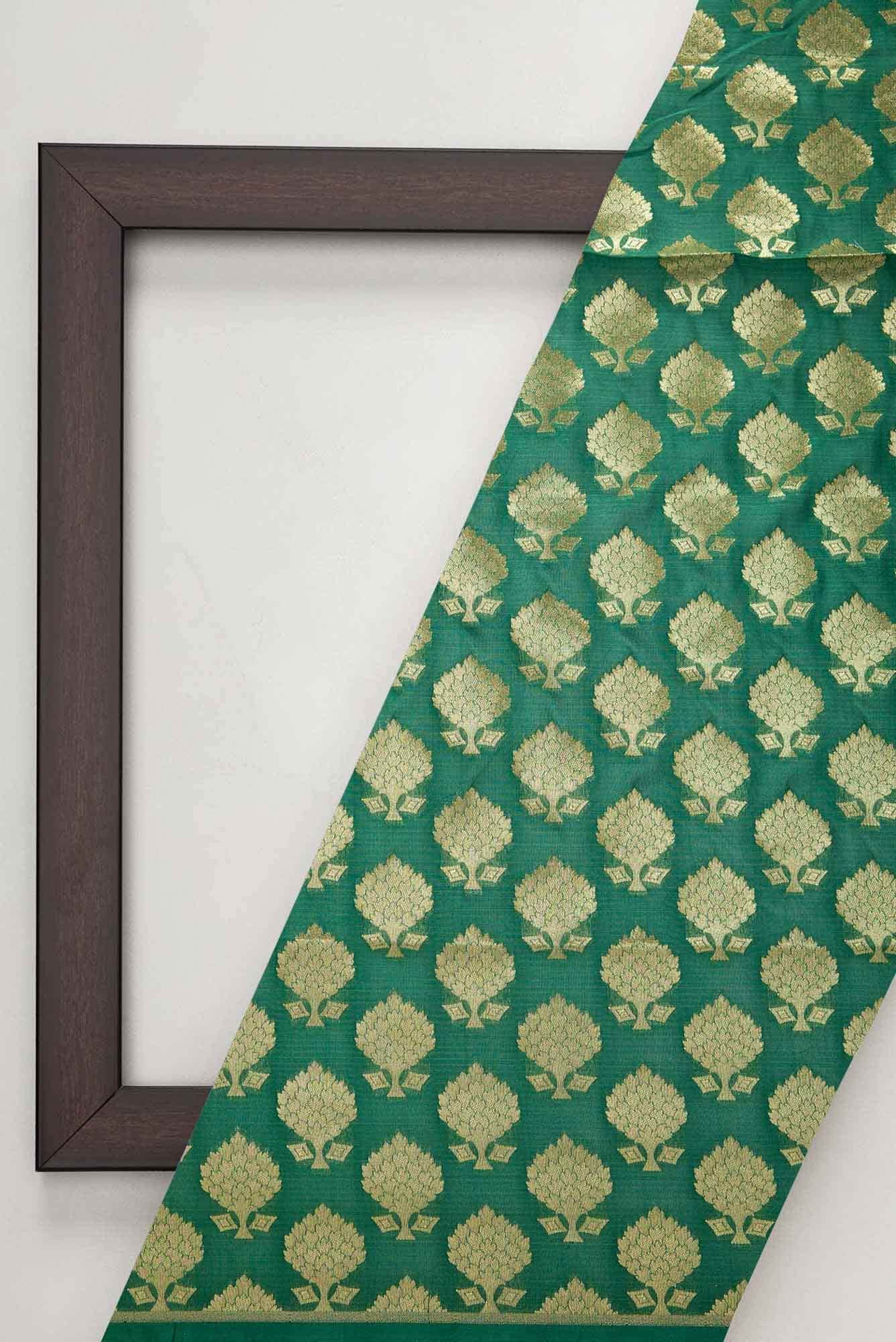 Green Blended Banarasi Silk Dress Material