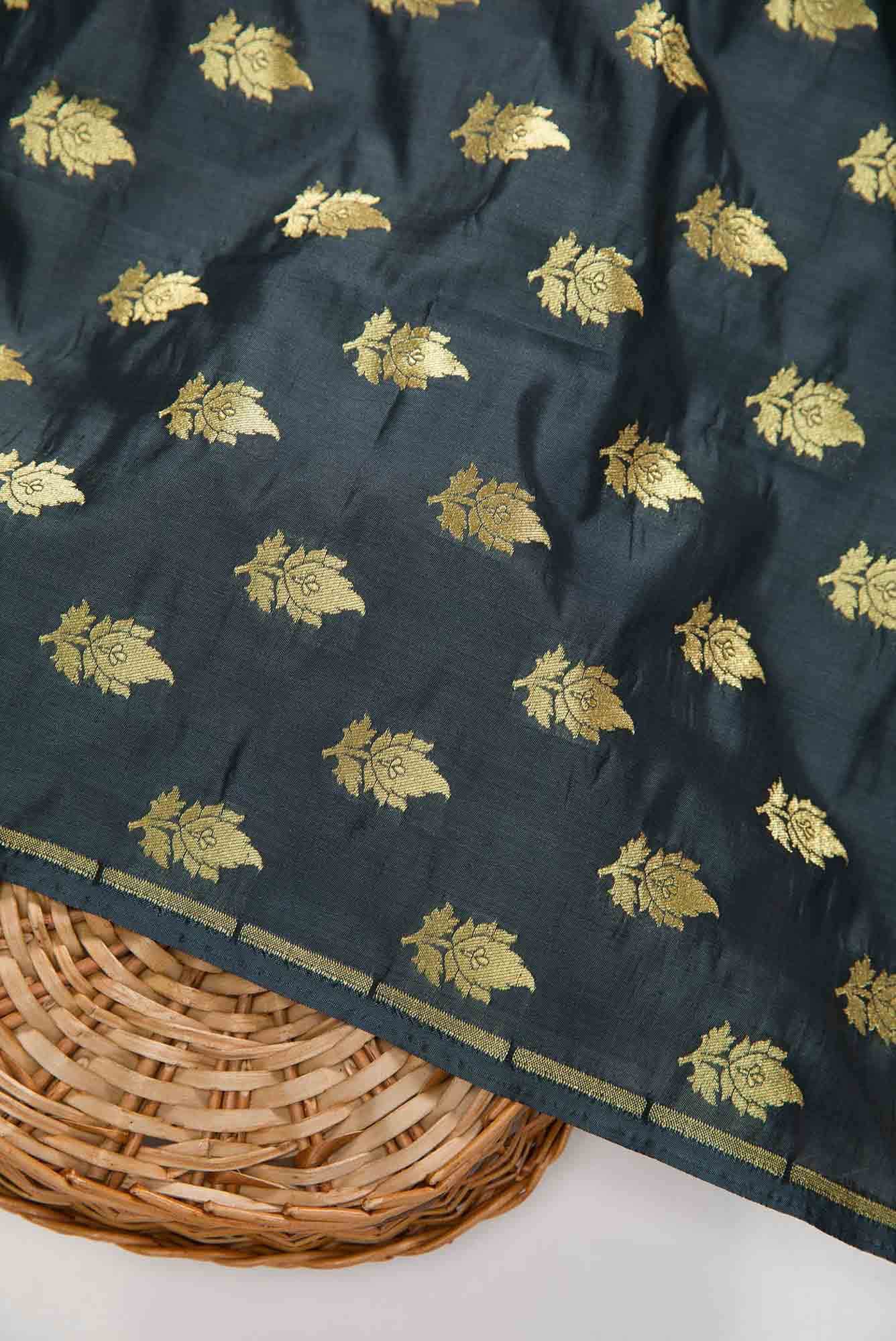 Grey Blended Banarasi Silk Dress Material