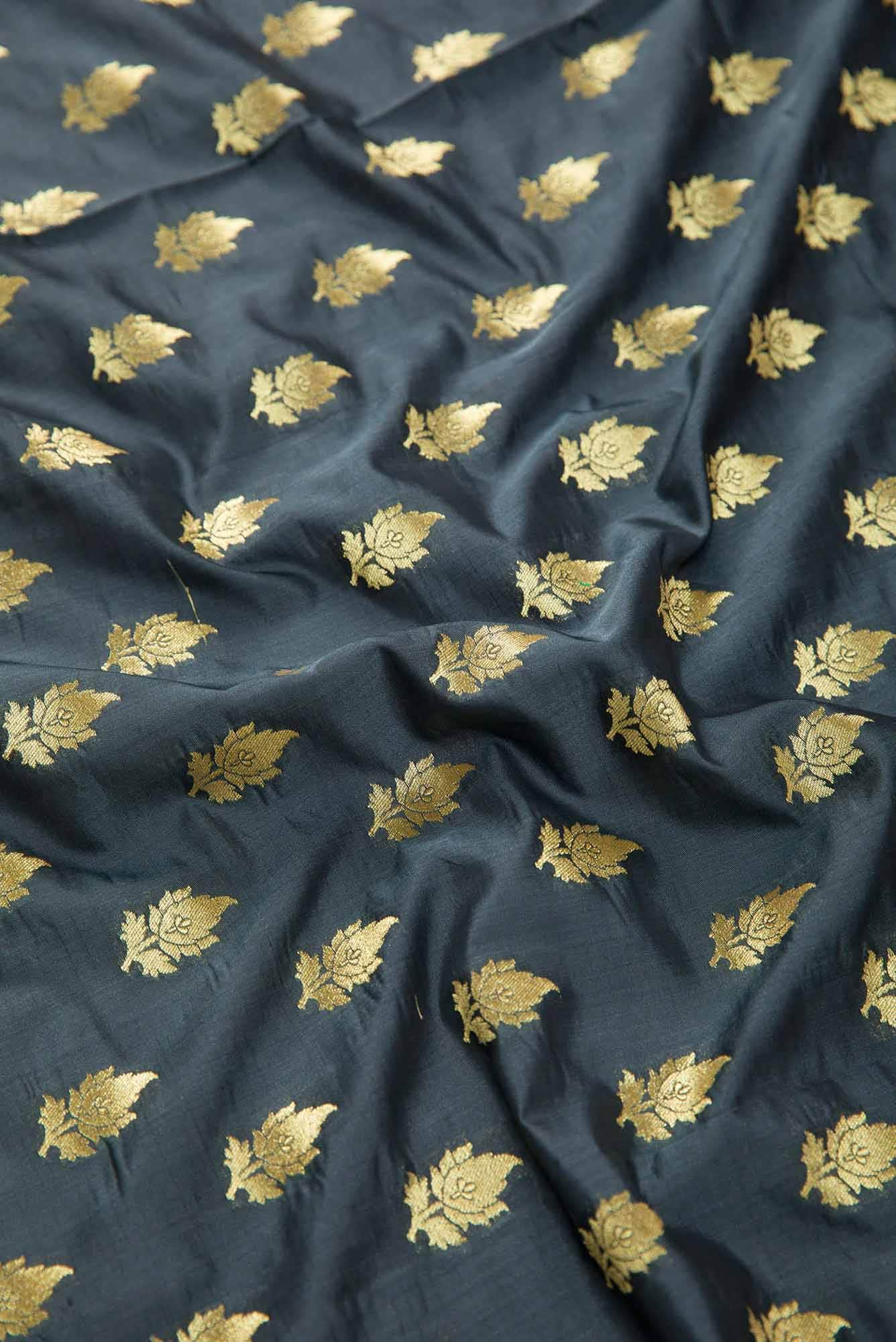 Grey Blended Banarasi Silk Dress Material