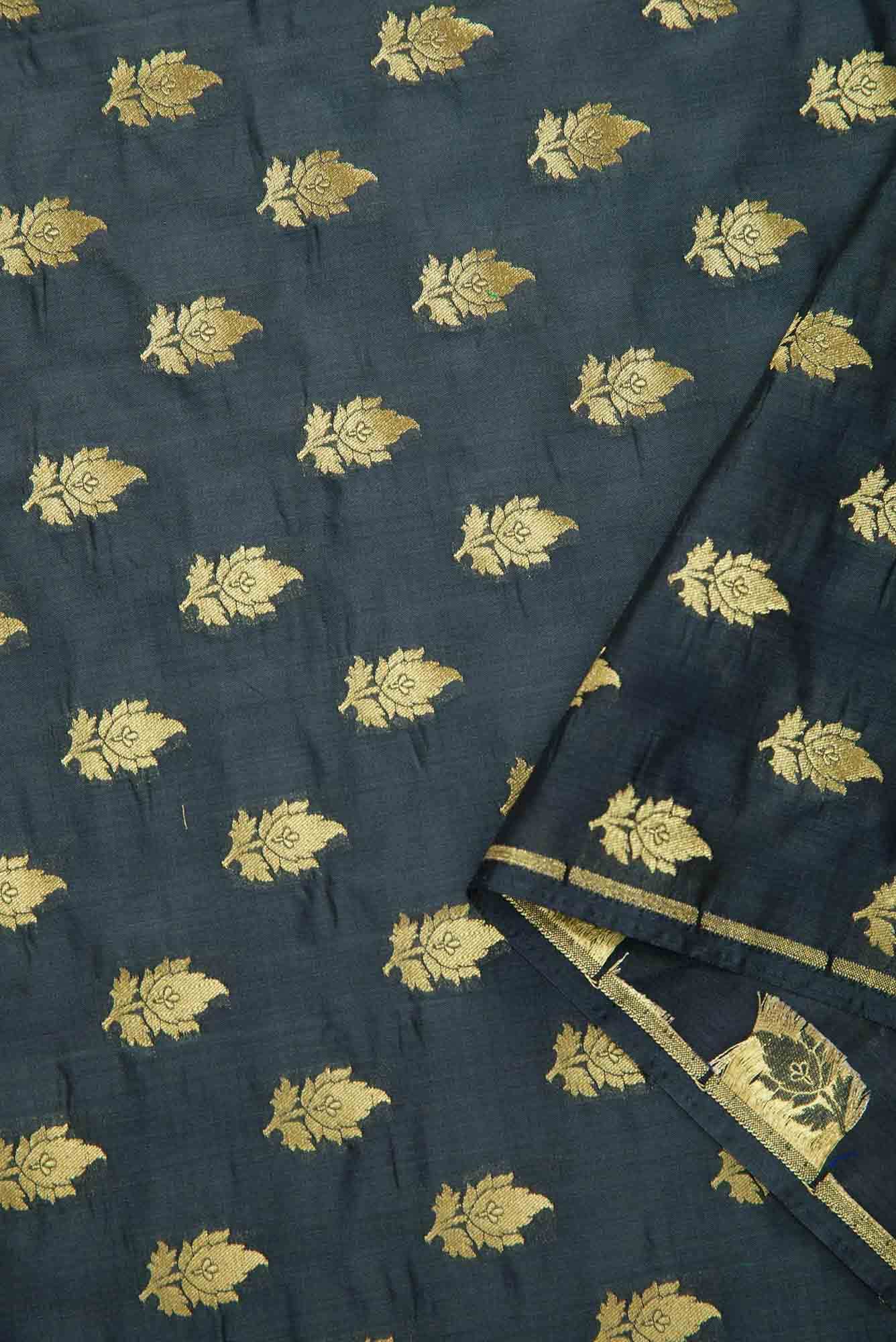 Grey Blended Banarasi Silk Dress Material