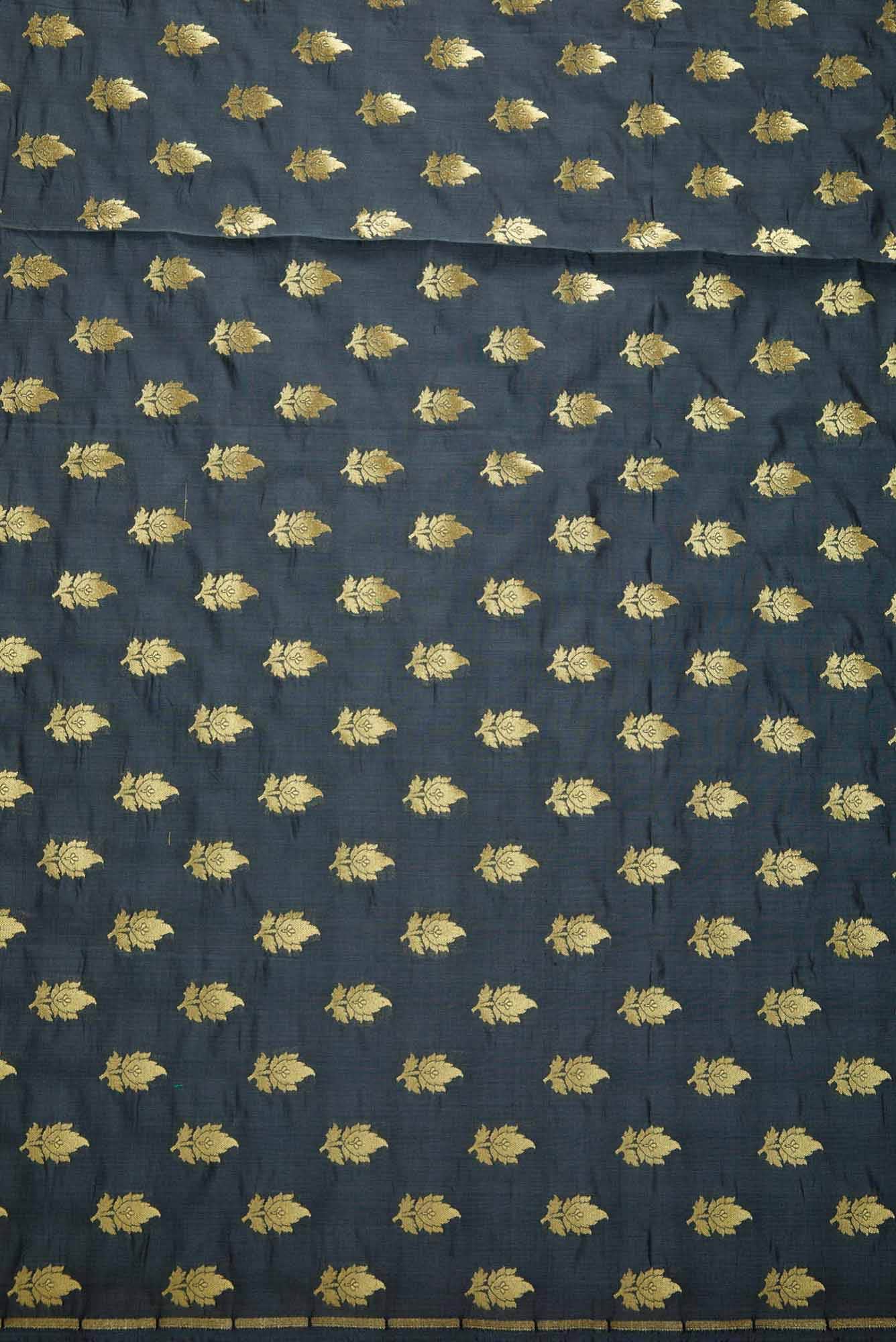 Grey Blended Banarasi Silk Dress Material
