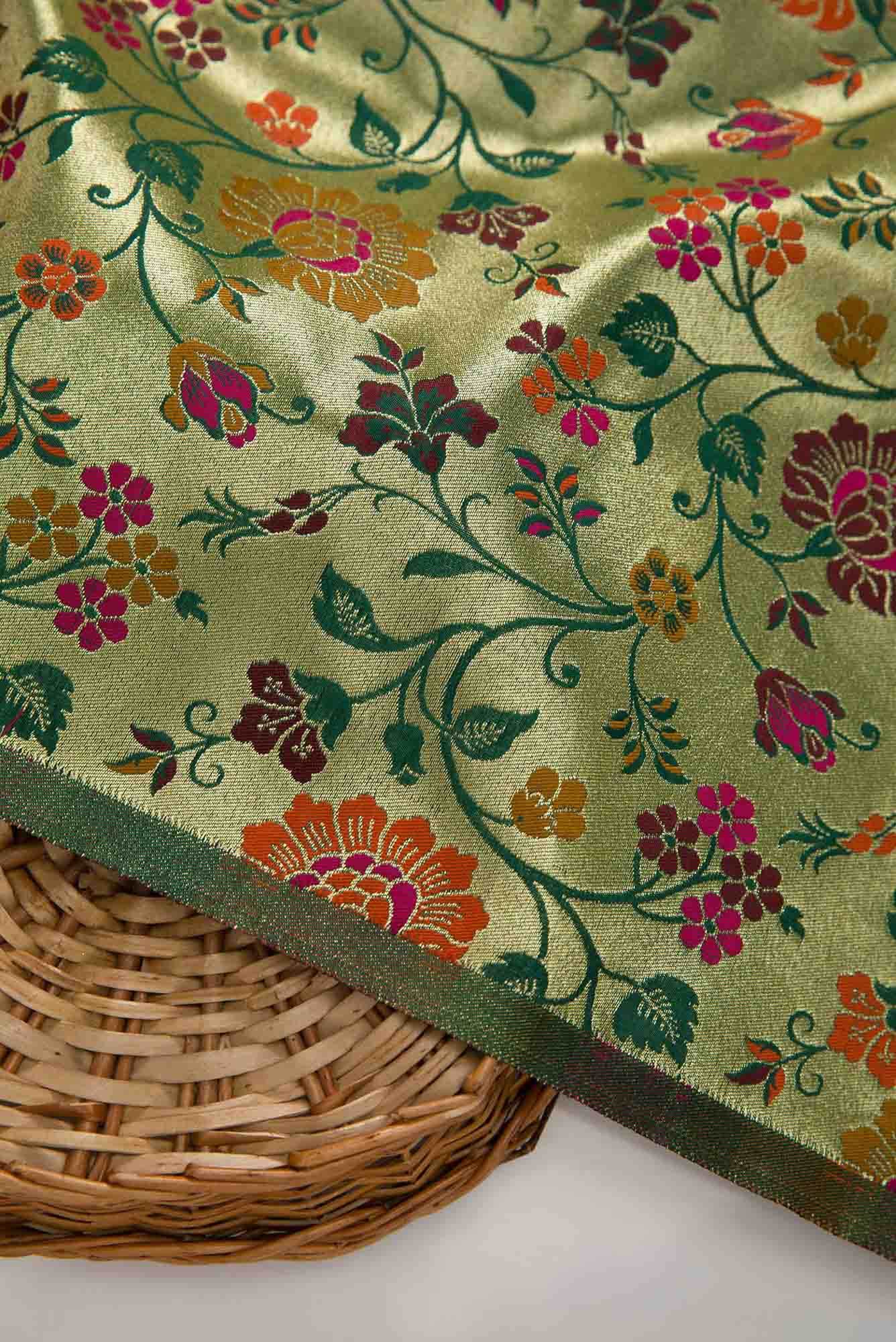 Green Banarasi Silk Dress Material