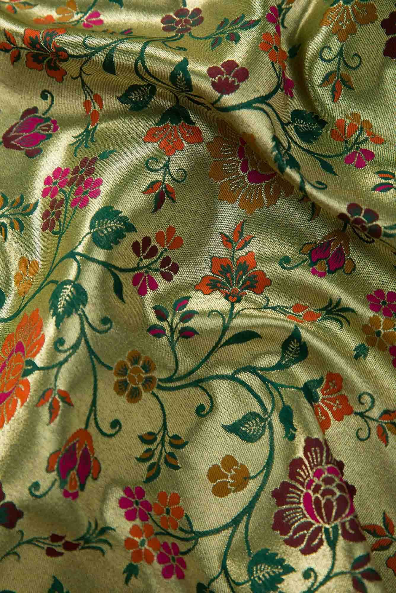 Green Banarasi Silk Dress Material