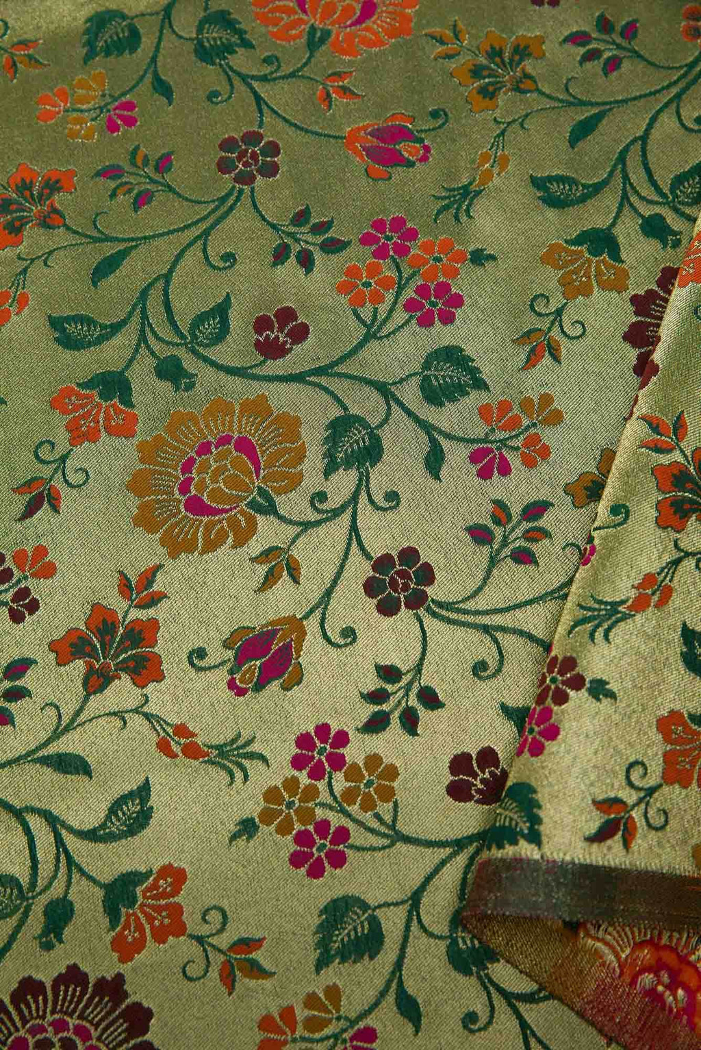 Green Banarasi Silk Dress Material
