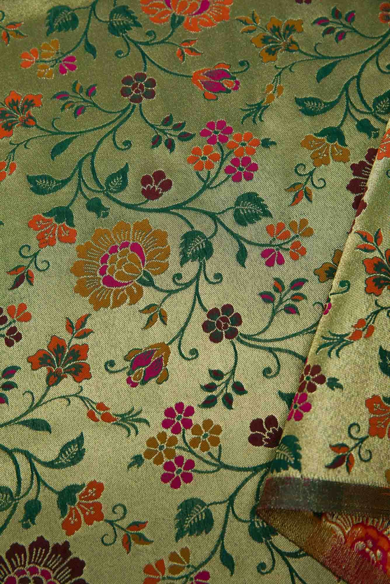 Green Banarasi Silk Dress Material