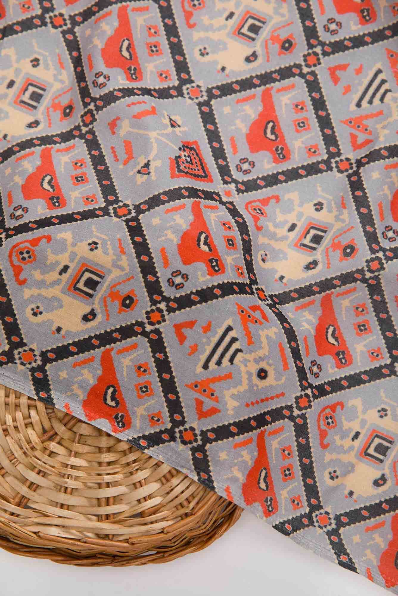 Grey Chanderi Silk Dress Material