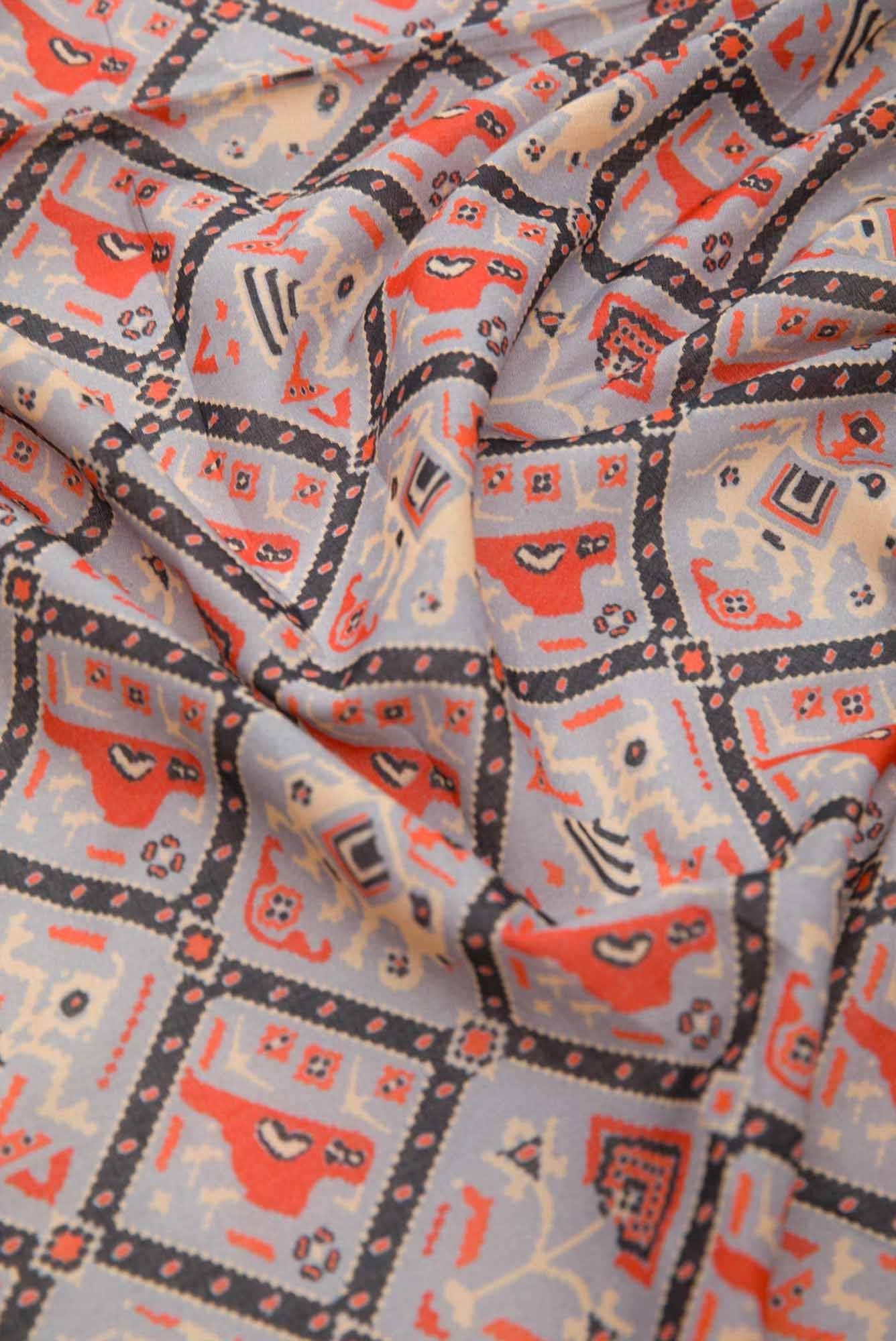 Grey Chanderi Silk Dress Material
