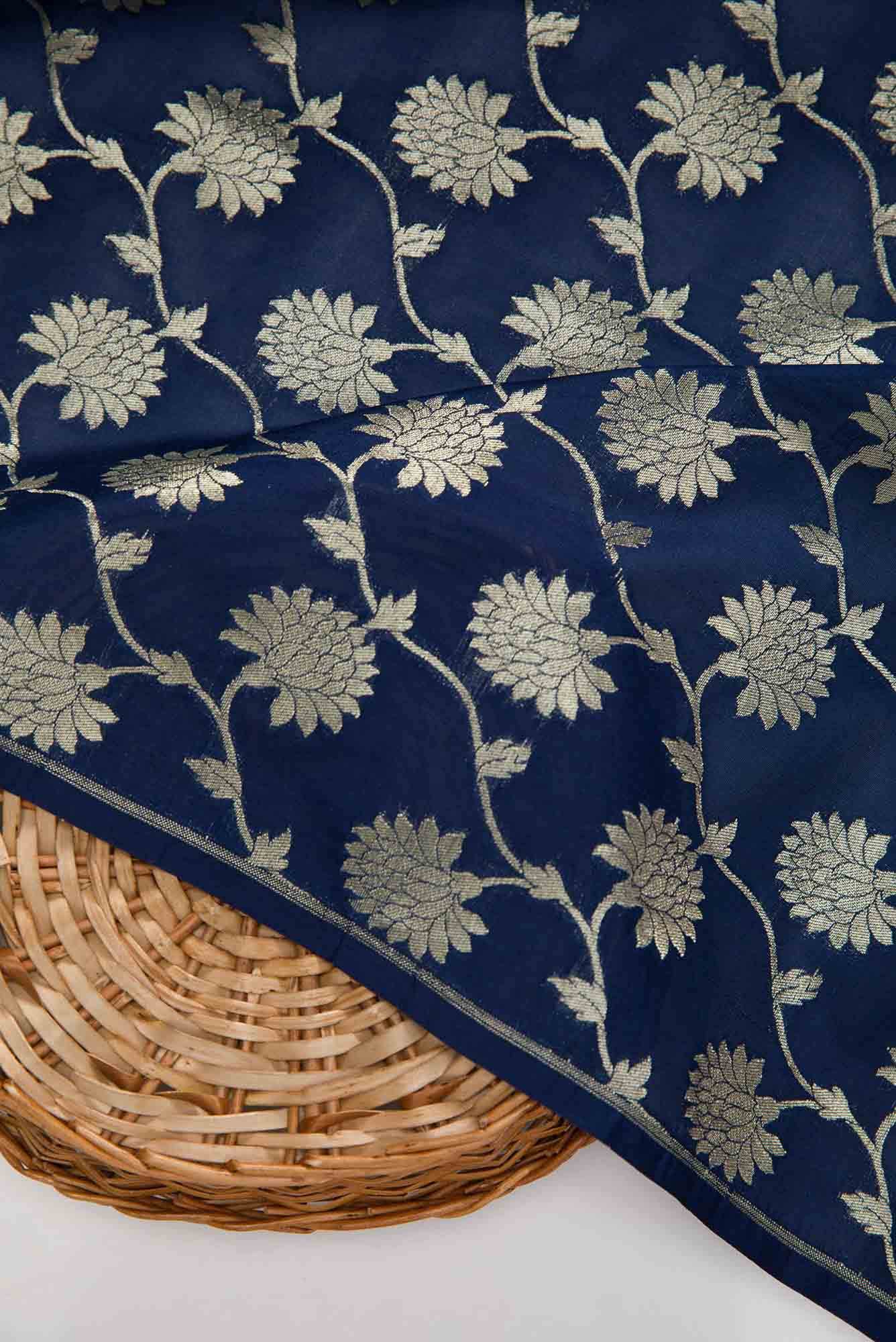 Navy Blue Banarasi Silk Dress Material