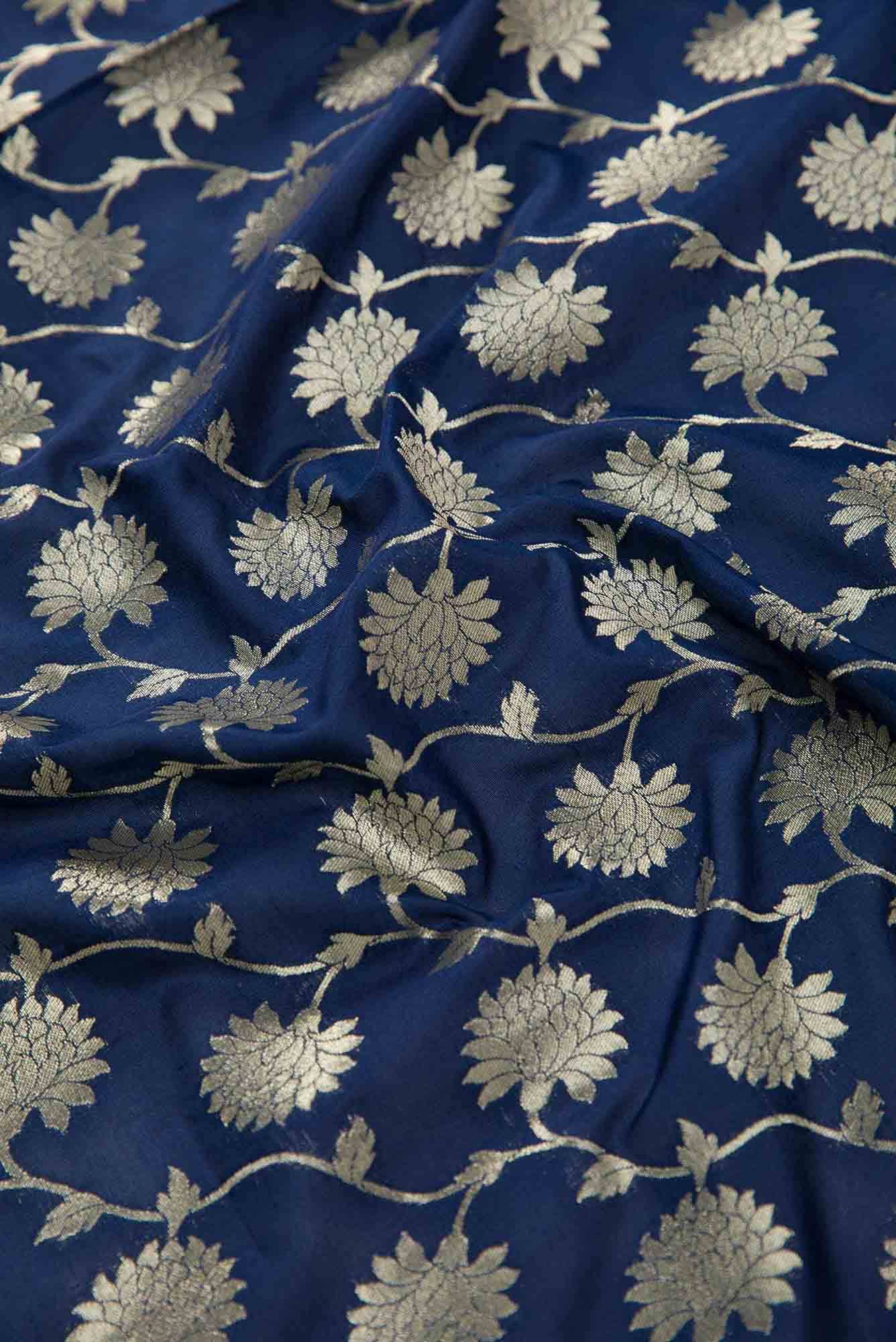 Navy Blue Banarasi Silk Dress Material