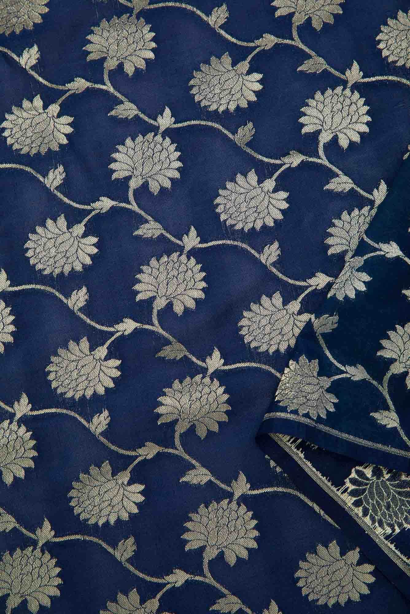 Navy Blue Banarasi Silk Dress Material