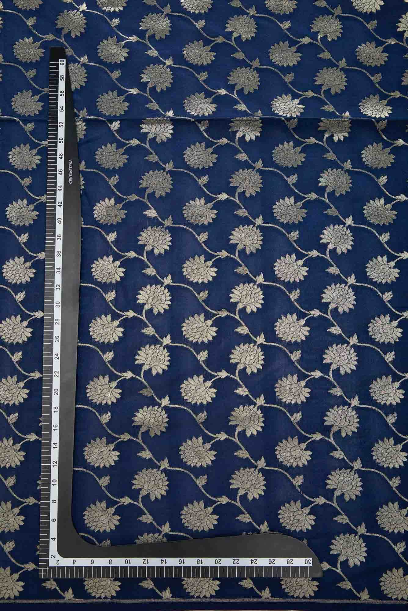 Navy Blue Banarasi Silk Dress Material