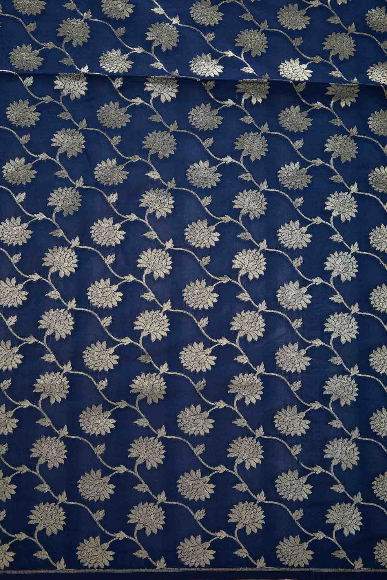 Navy Blue Banarasi Silk Dress Material