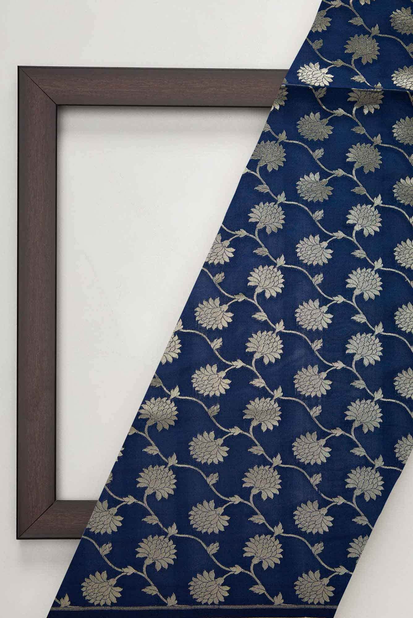 Navy Blue Banarasi Silk Dress Material