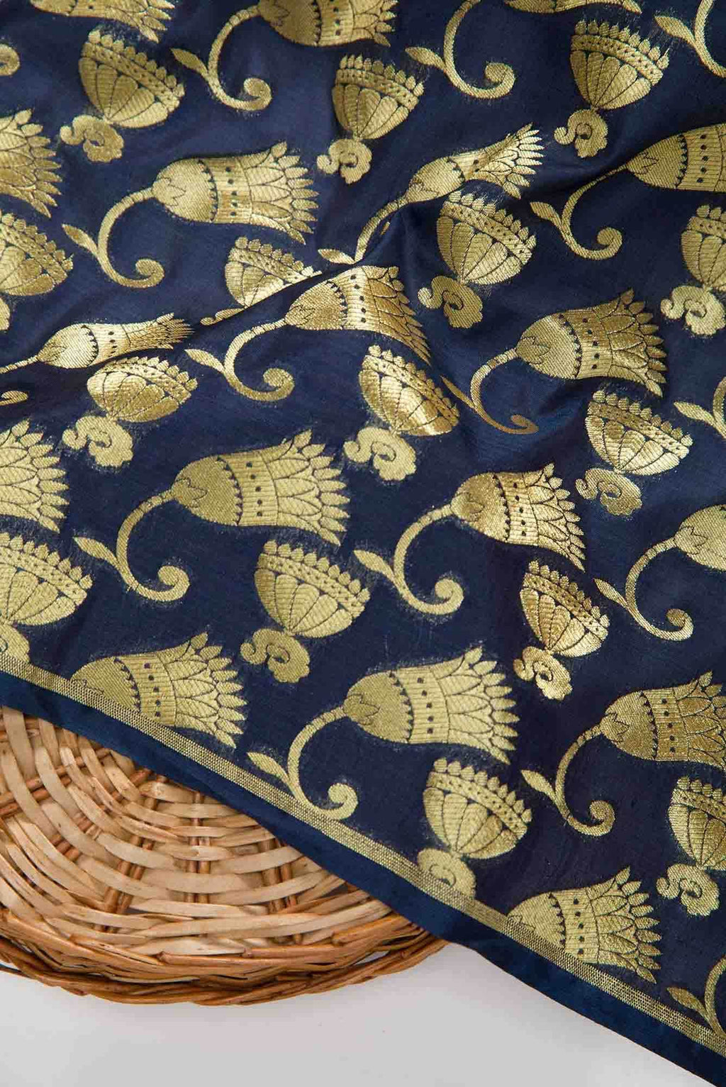Navy Blue Banarasi Silk Dress Material