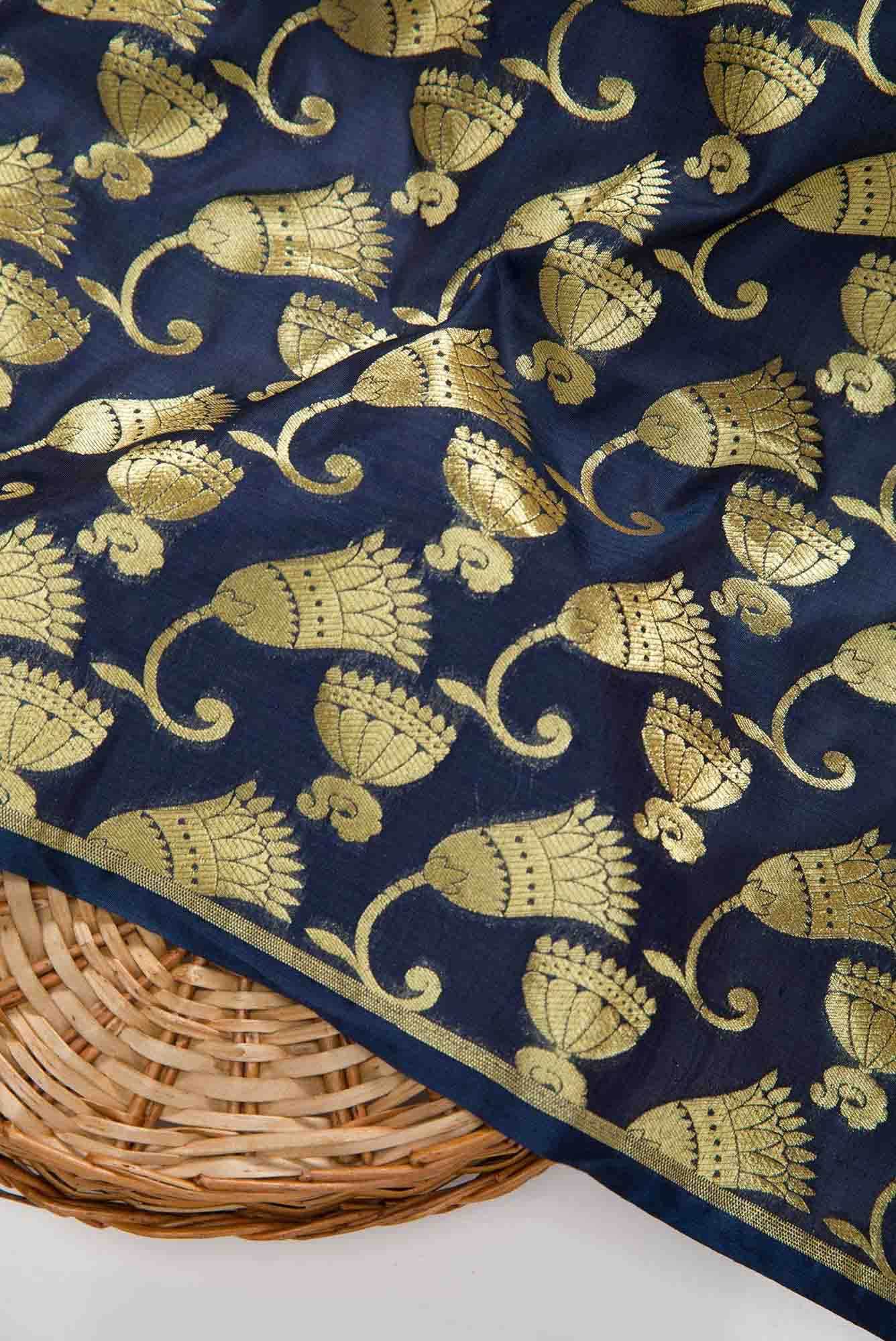 Navy Blue Banarasi Silk Dress Material