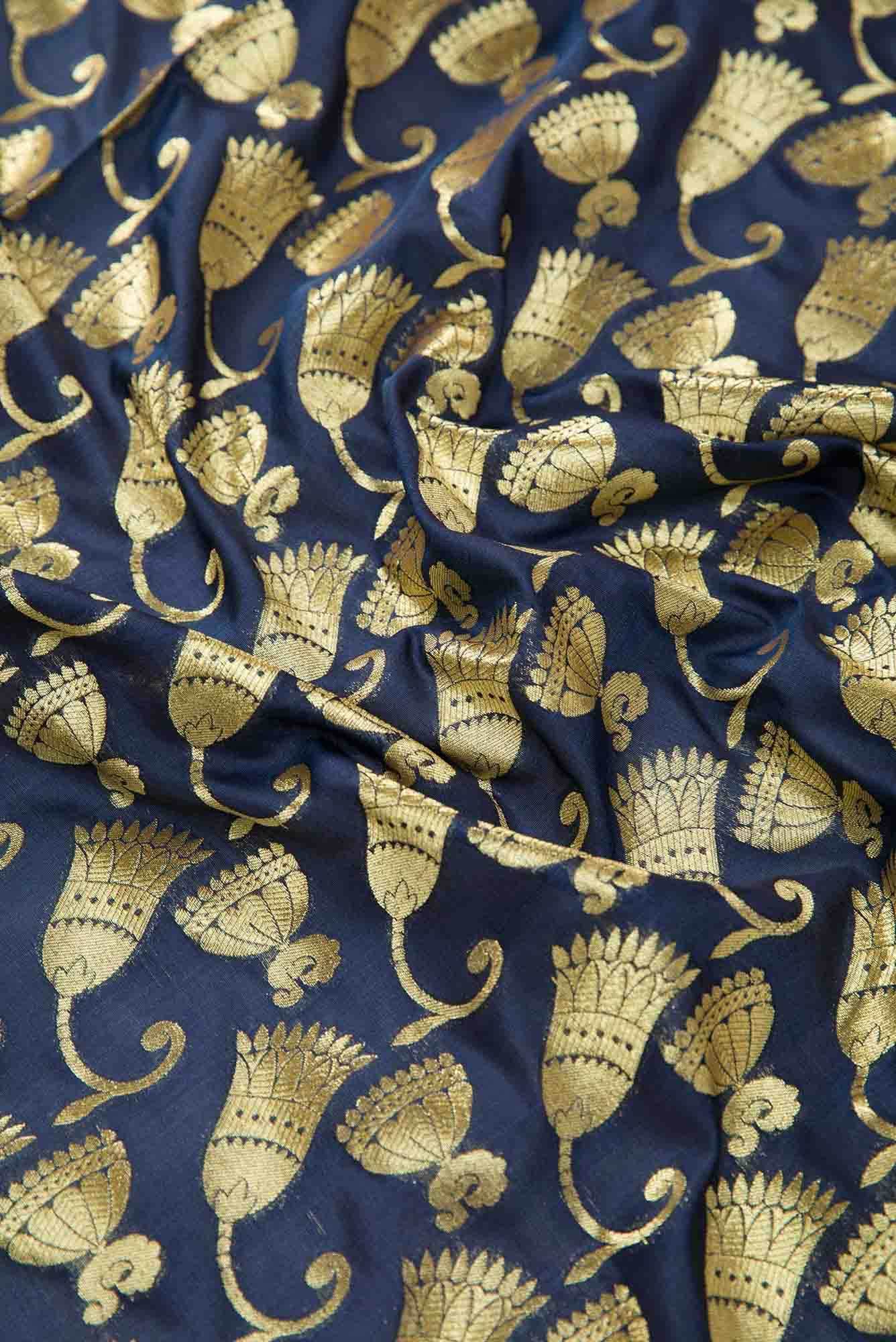 Navy Blue Banarasi Silk Dress Material