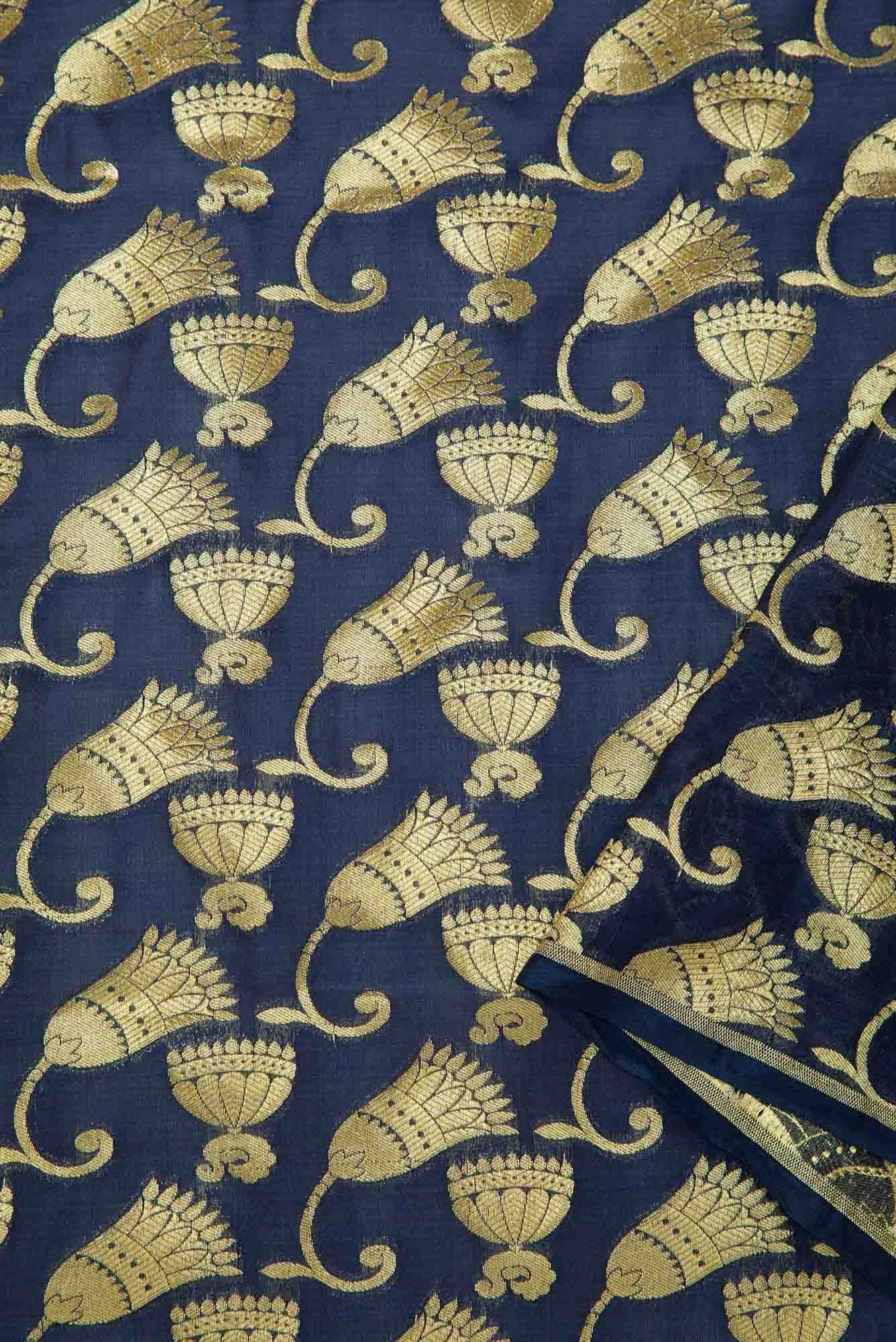 Navy Blue Banarasi Silk Dress Material