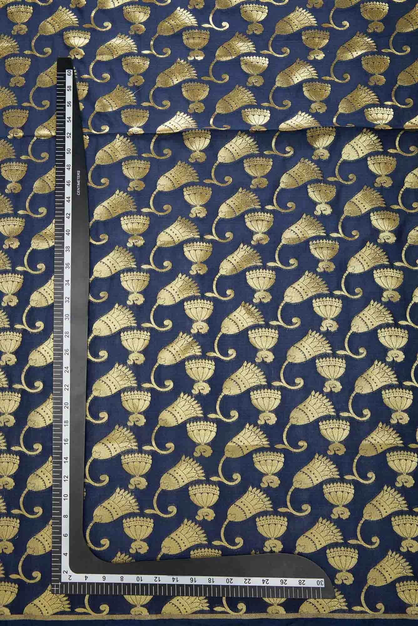 Navy Blue Banarasi Silk Dress Material