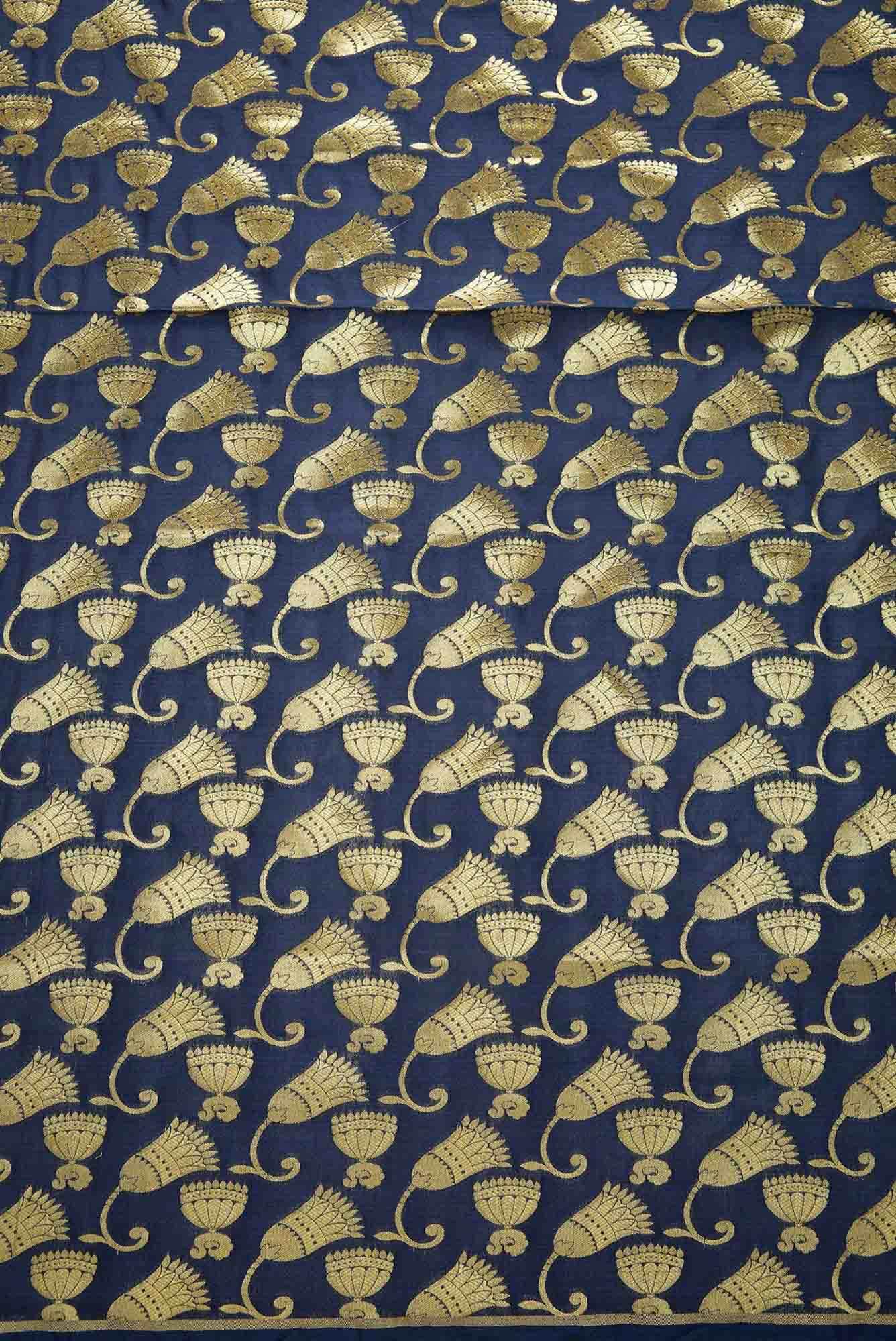 Navy Blue Banarasi Silk Dress Material