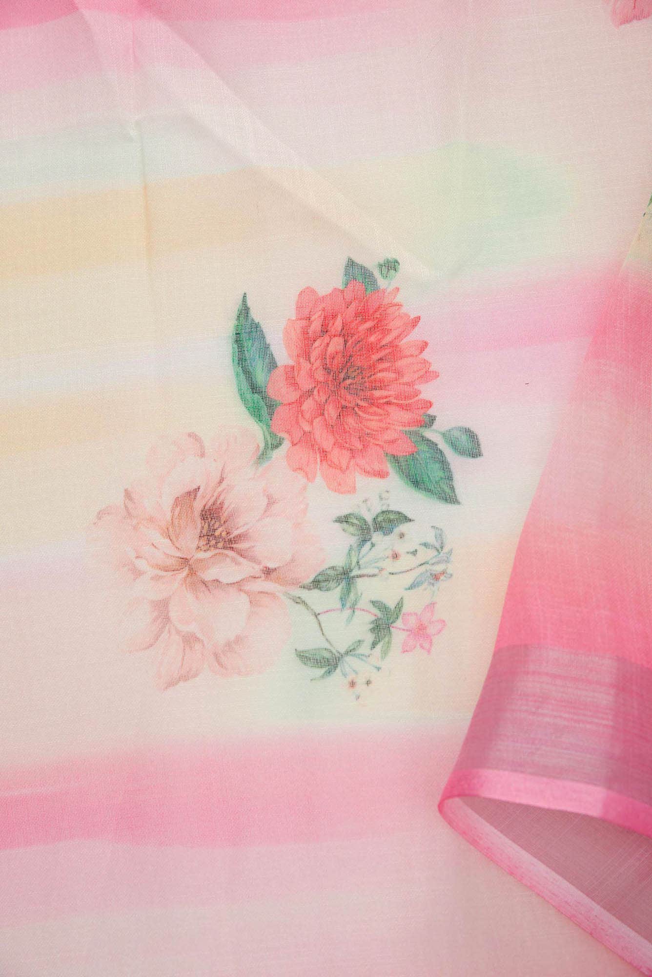 Yellow,Pink and Orange Linen Dress Material