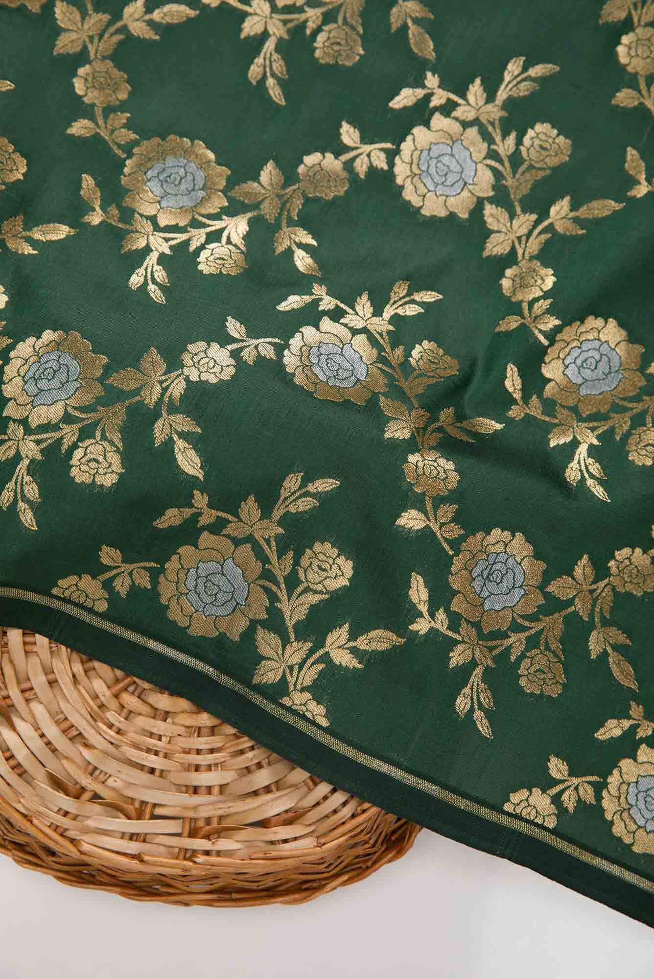 Bottle Green Banarasi Silk Dress Material