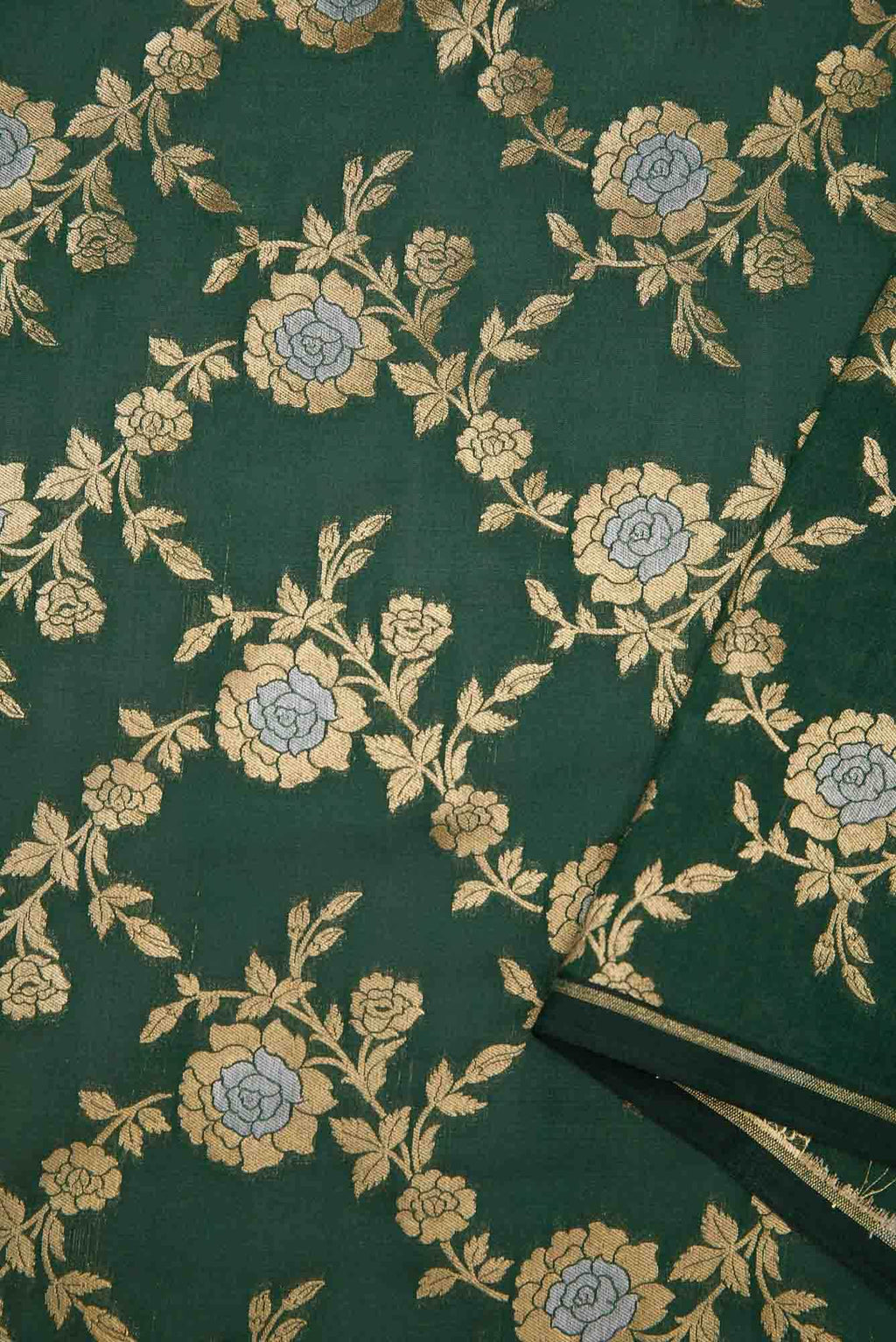 Bottle Green Banarasi Silk Dress Material