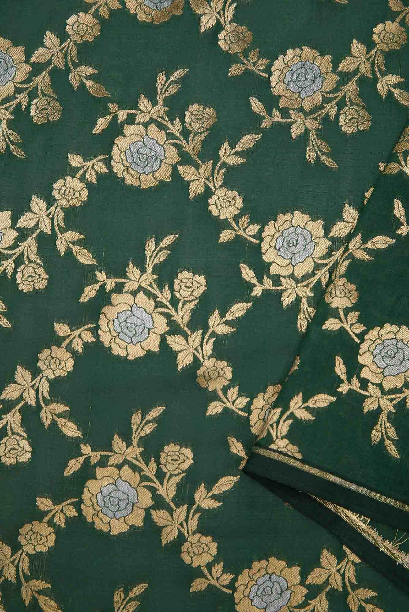 Bottle Green Banarasi Silk Dress Material