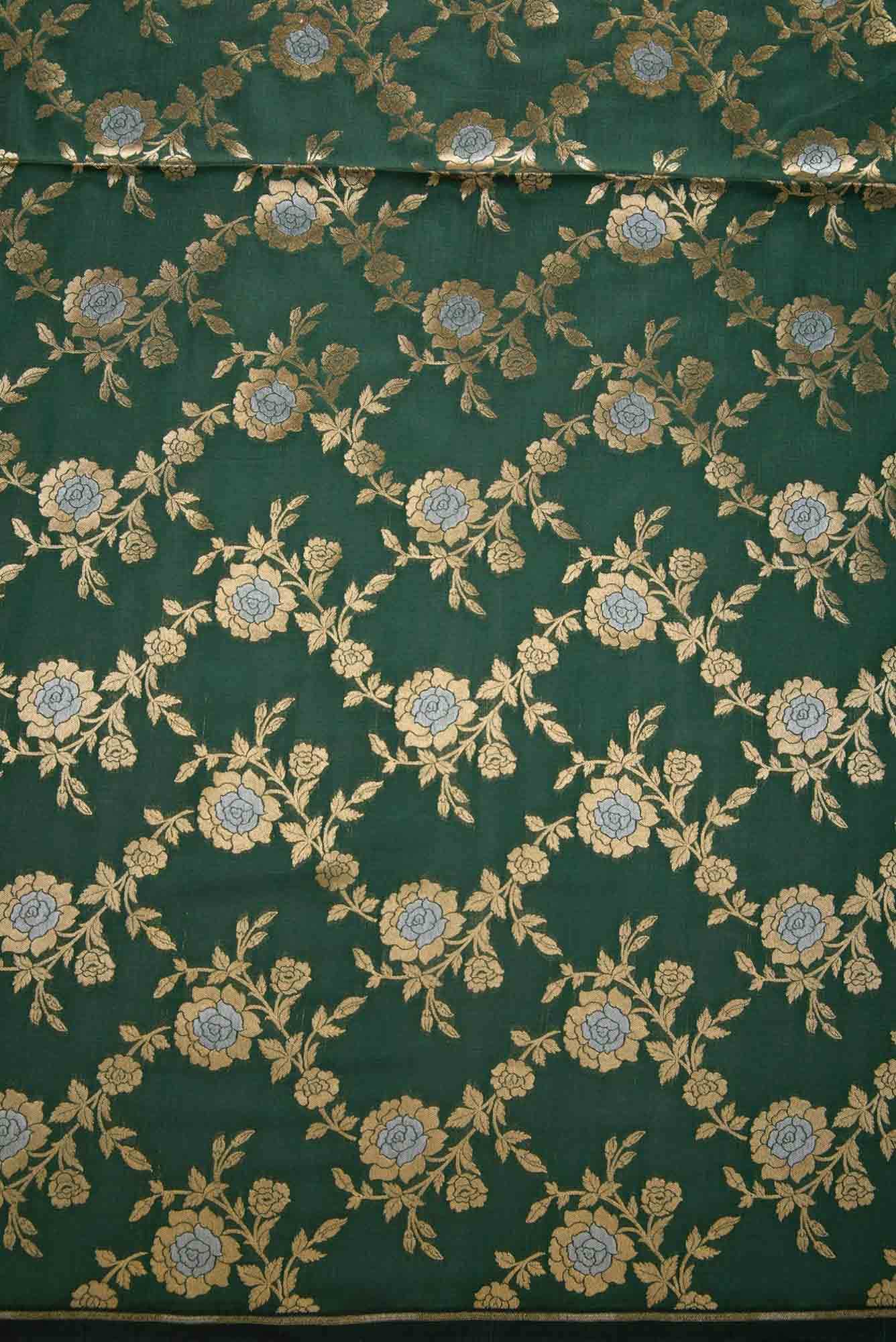 Bottle Green Banarasi Silk Dress Material
