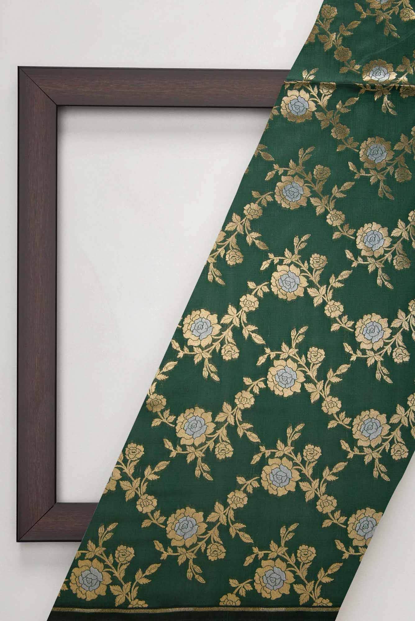 Bottle Green Banarasi Silk Dress Material