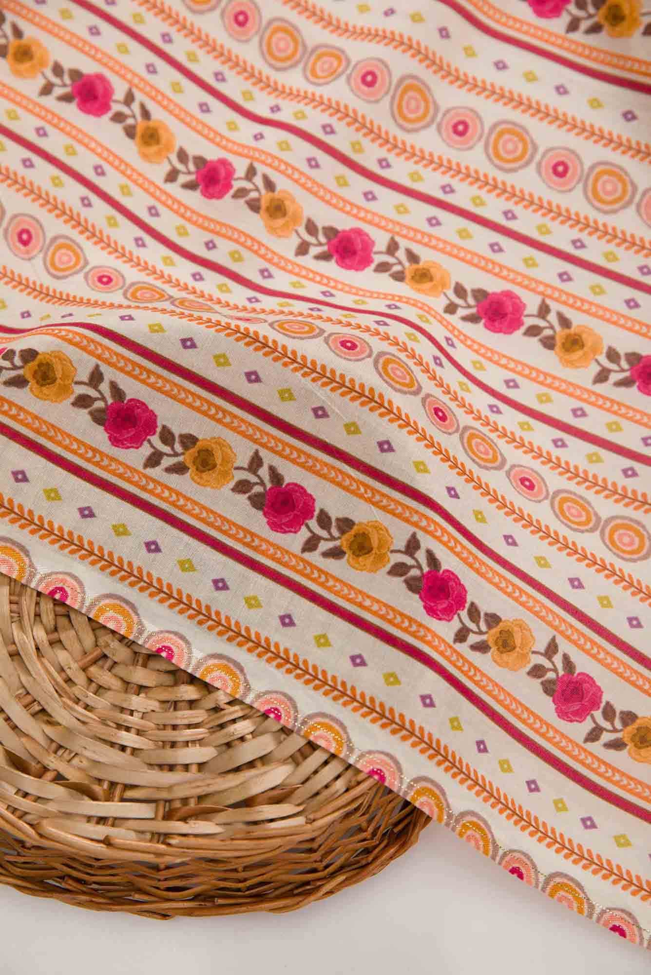 Off White Chanderi Silk Dress Material