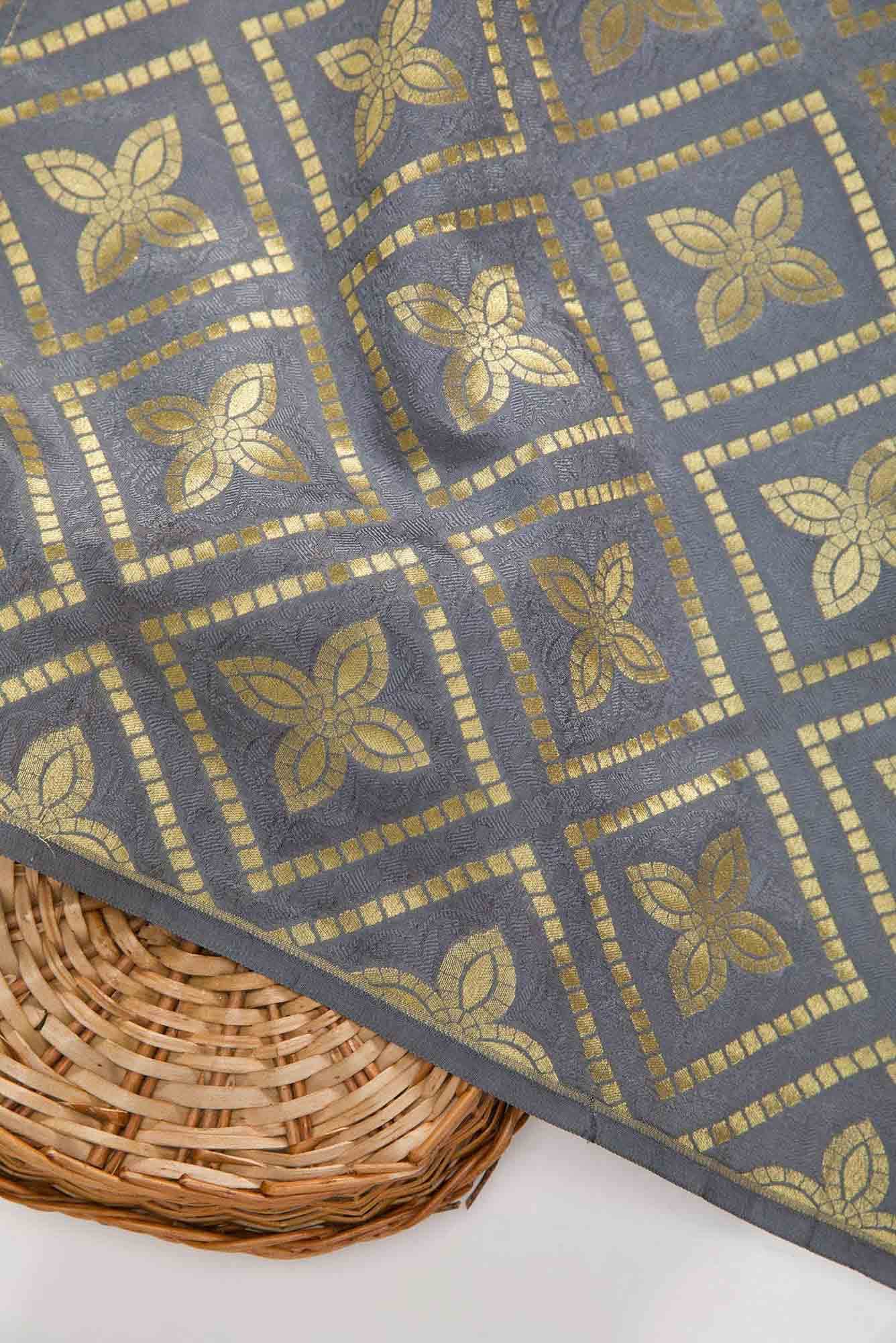Grey Banarasi Silk Dress Material