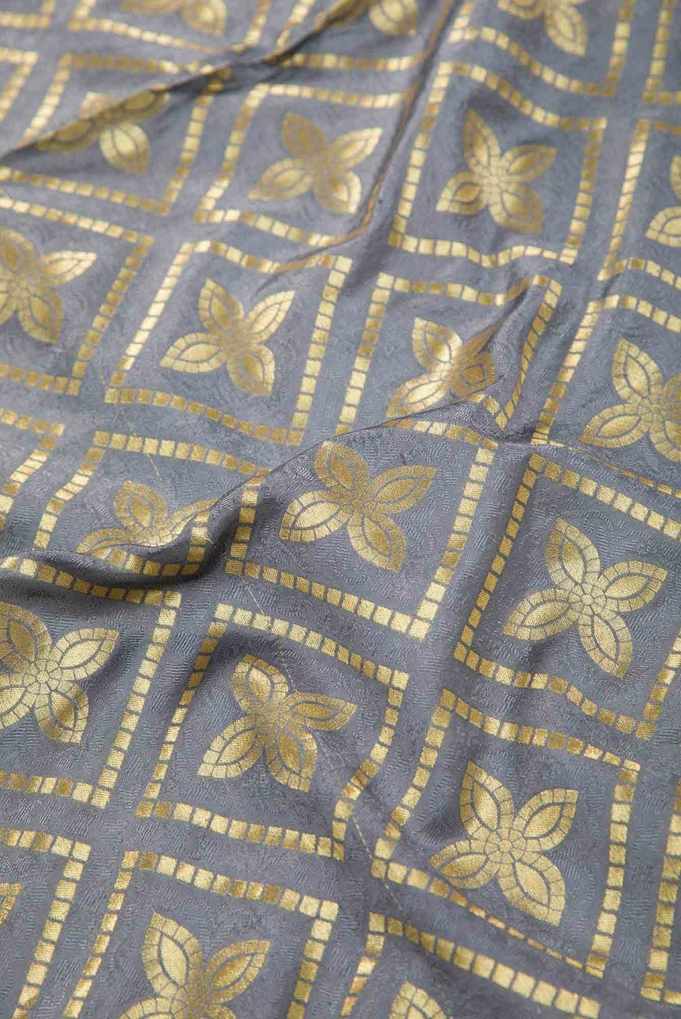 Grey Banarasi Silk Dress Material