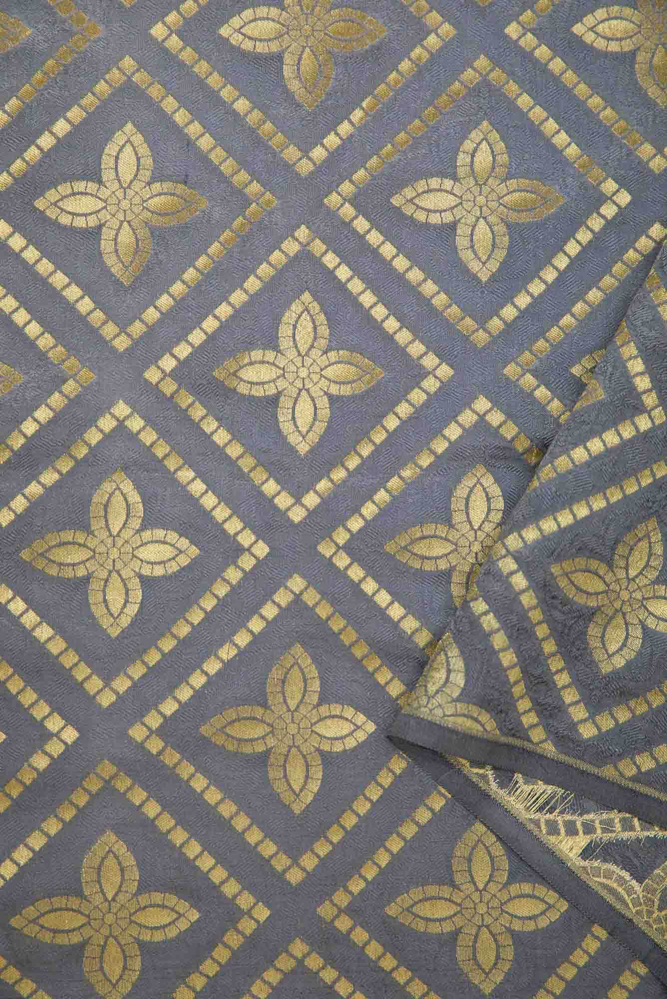 Grey Banarasi Silk Dress Material