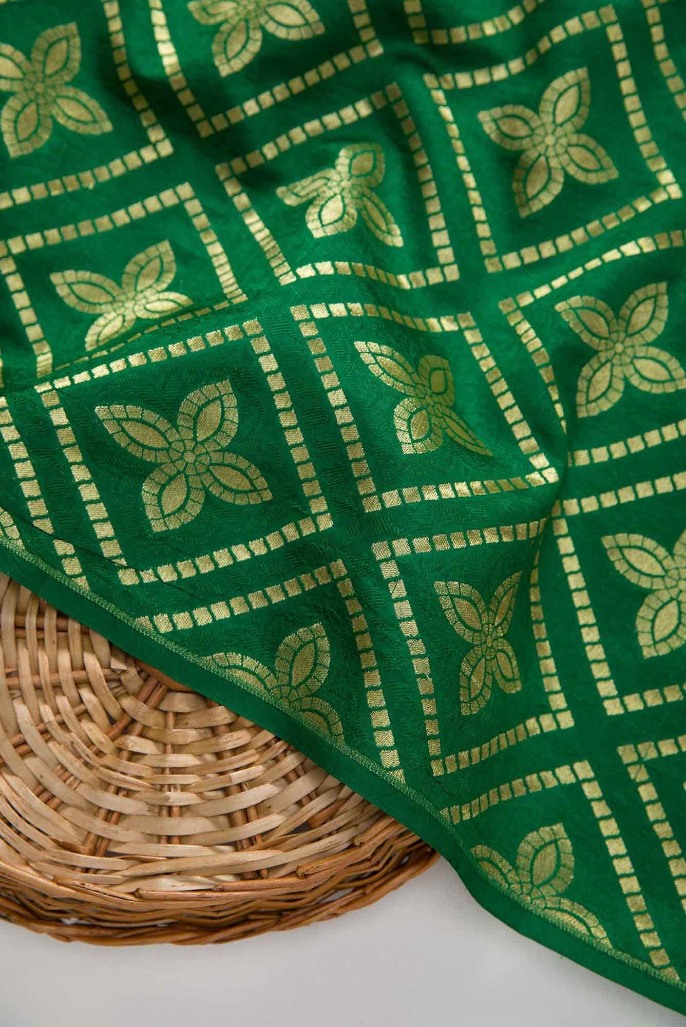 Green Banarasi Silk Dress Material