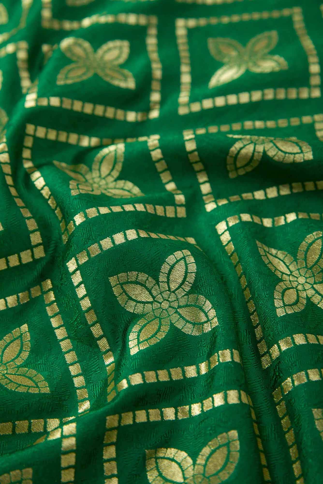 Green Banarasi Silk Dress Material