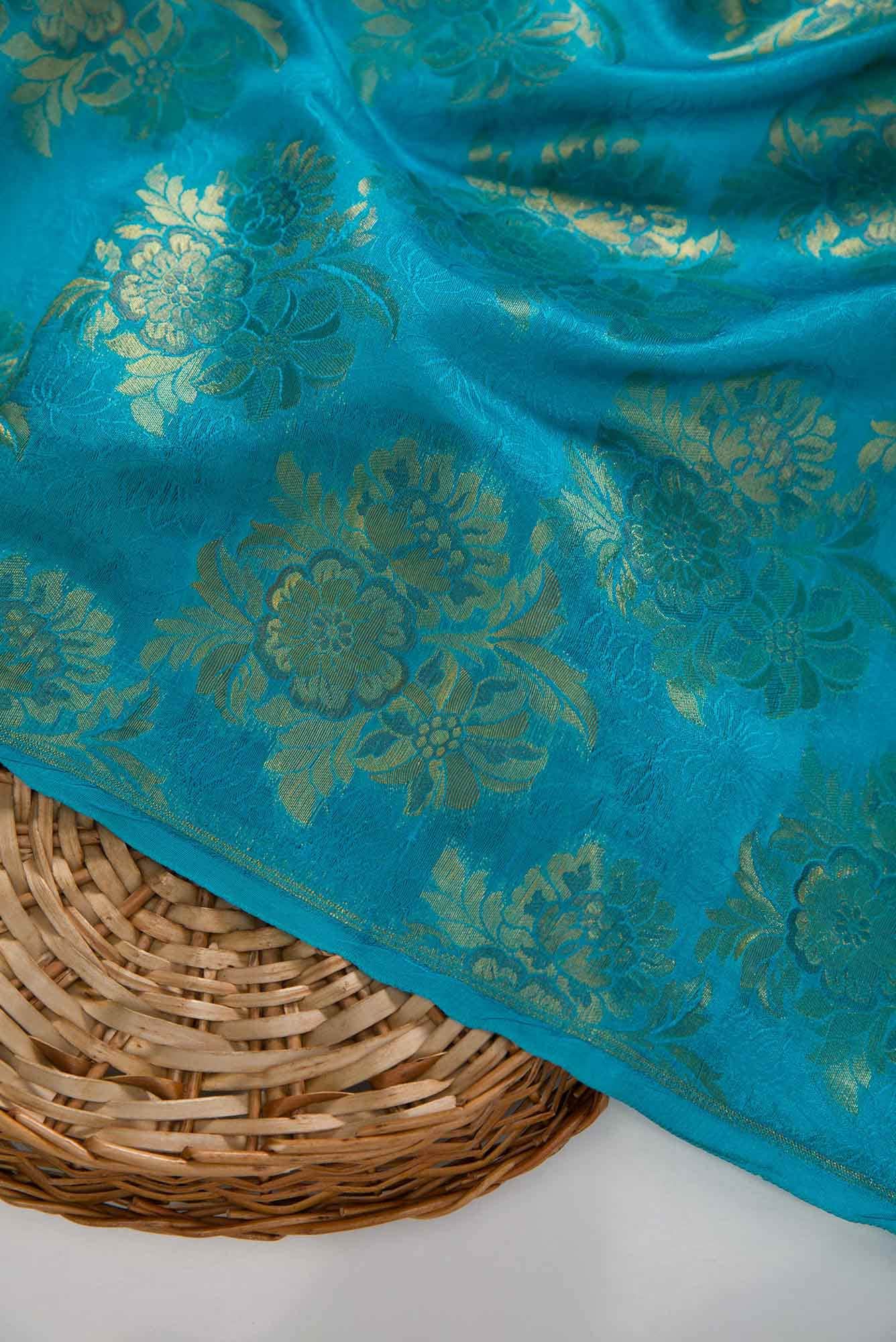 Sky Blue Banarasi Silk Dress Material