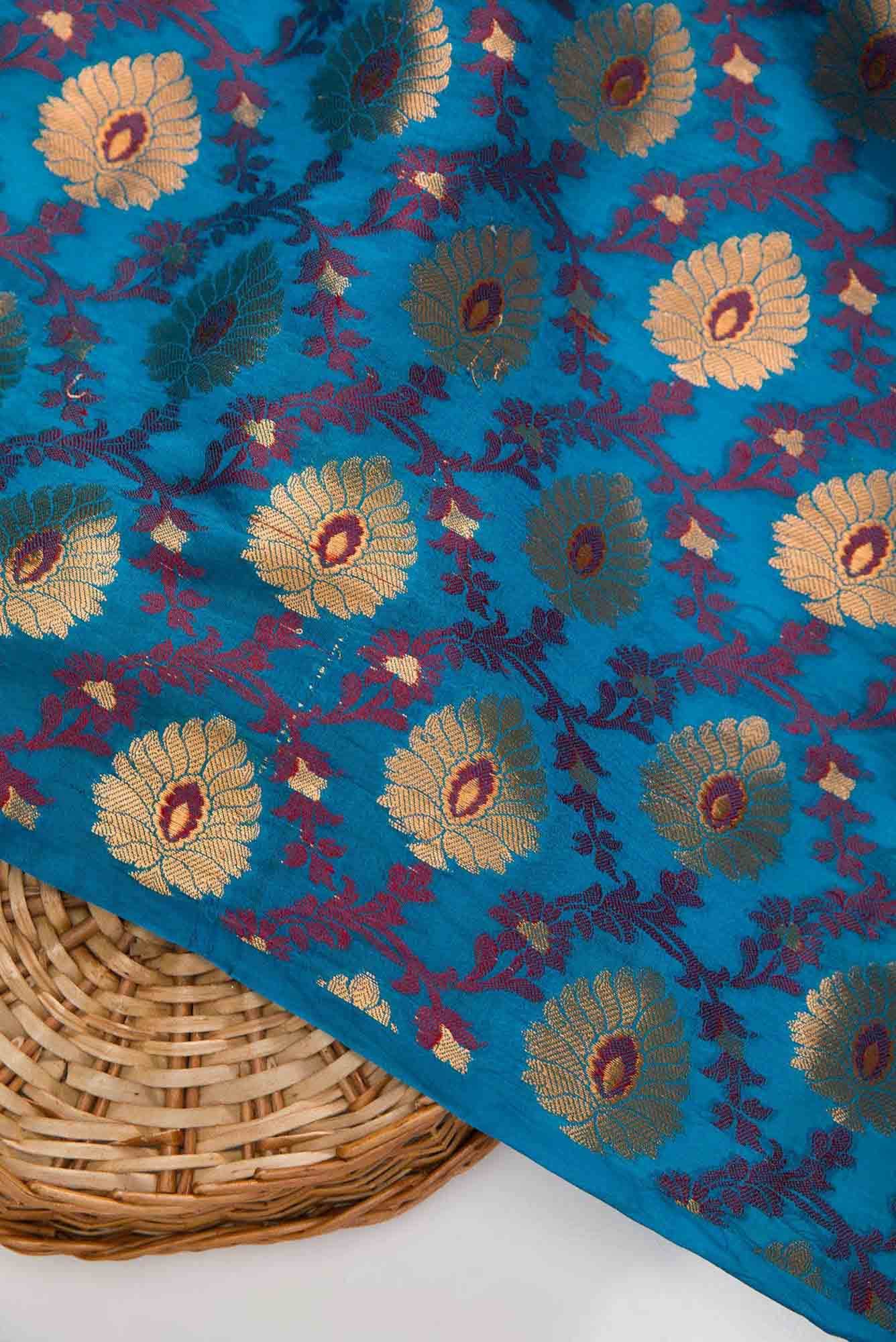 Peacock Blue Banarasi Silk Dress Material