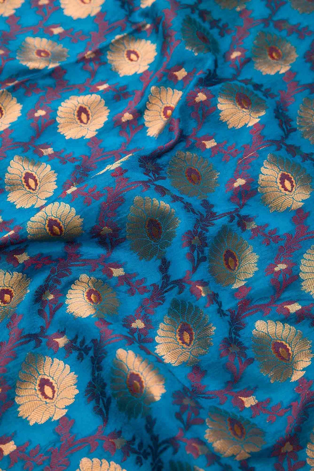 Peacock Blue Banarasi Silk Dress Material