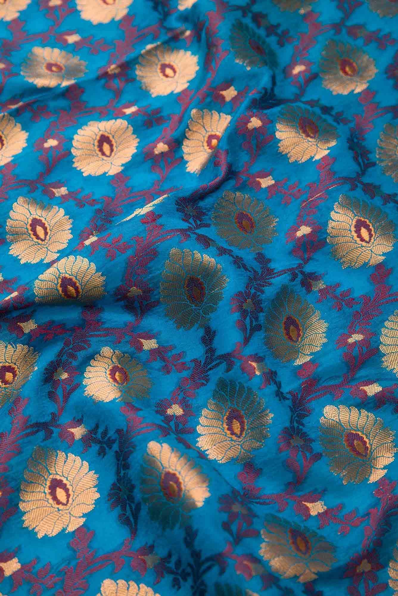 Peacock Blue Banarasi Silk Dress Material