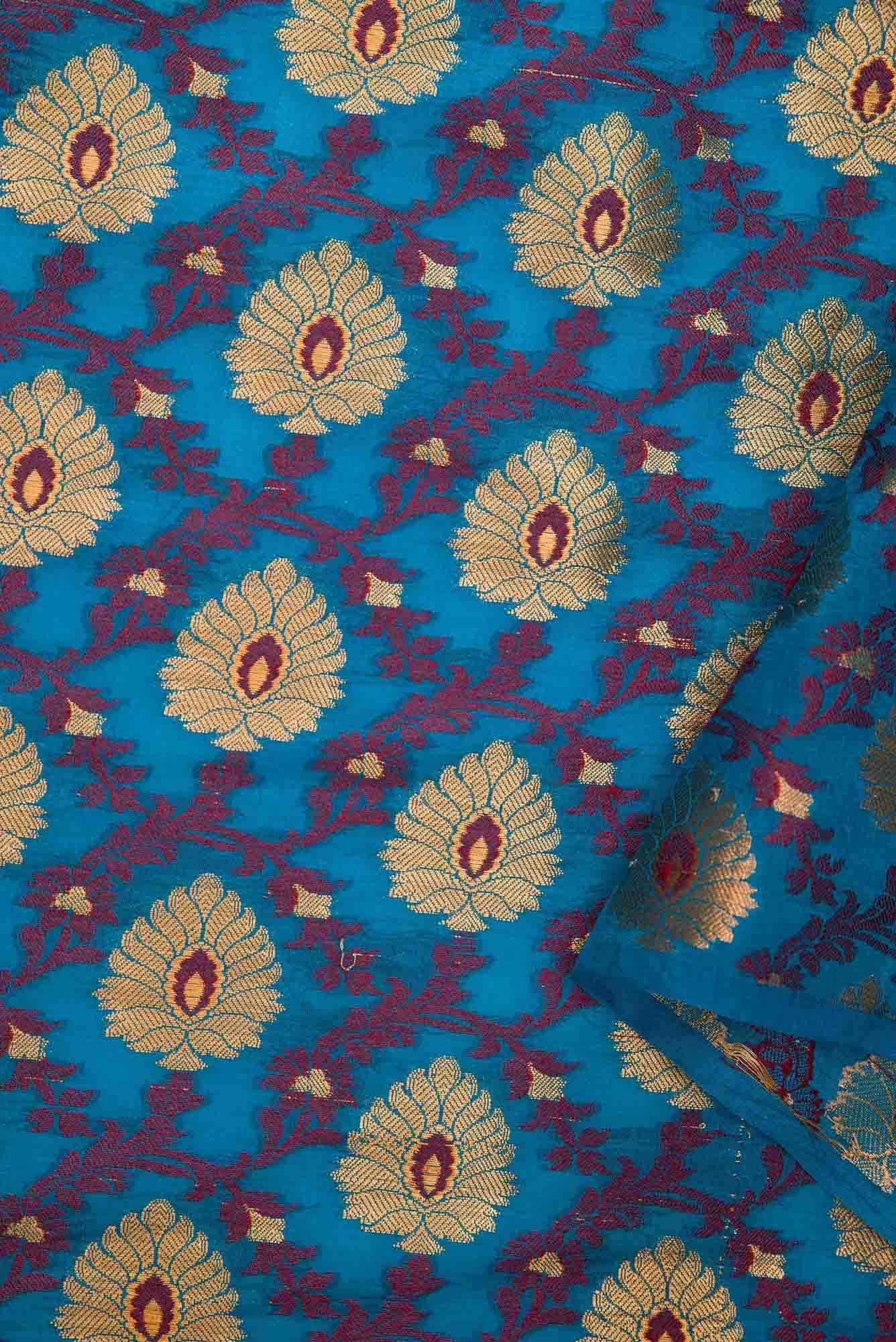 Peacock Blue Banarasi Silk Dress Material