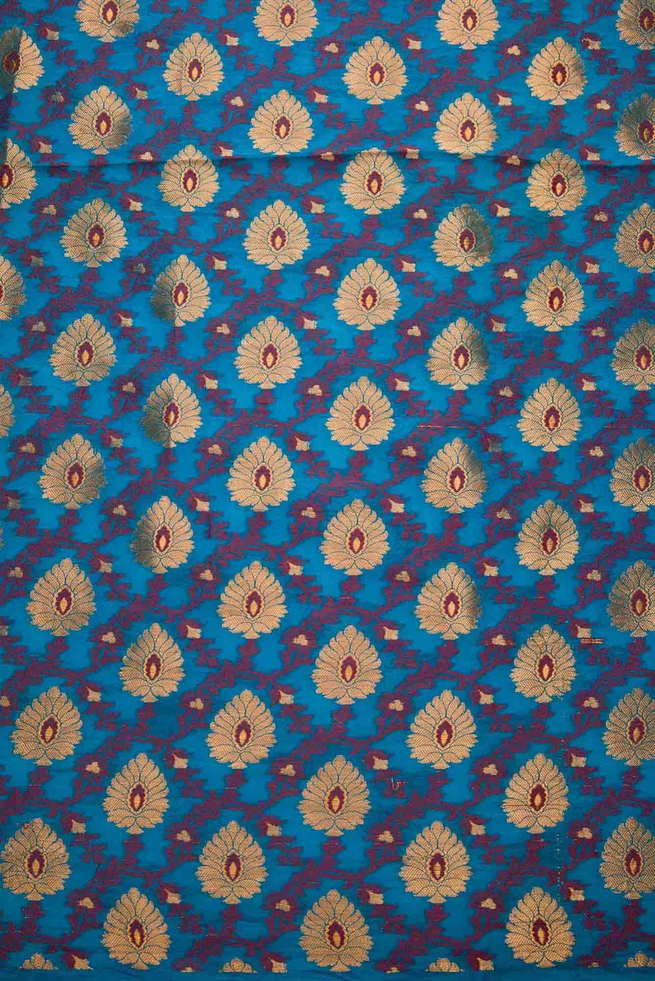 Peacock Blue Banarasi Silk Dress Material