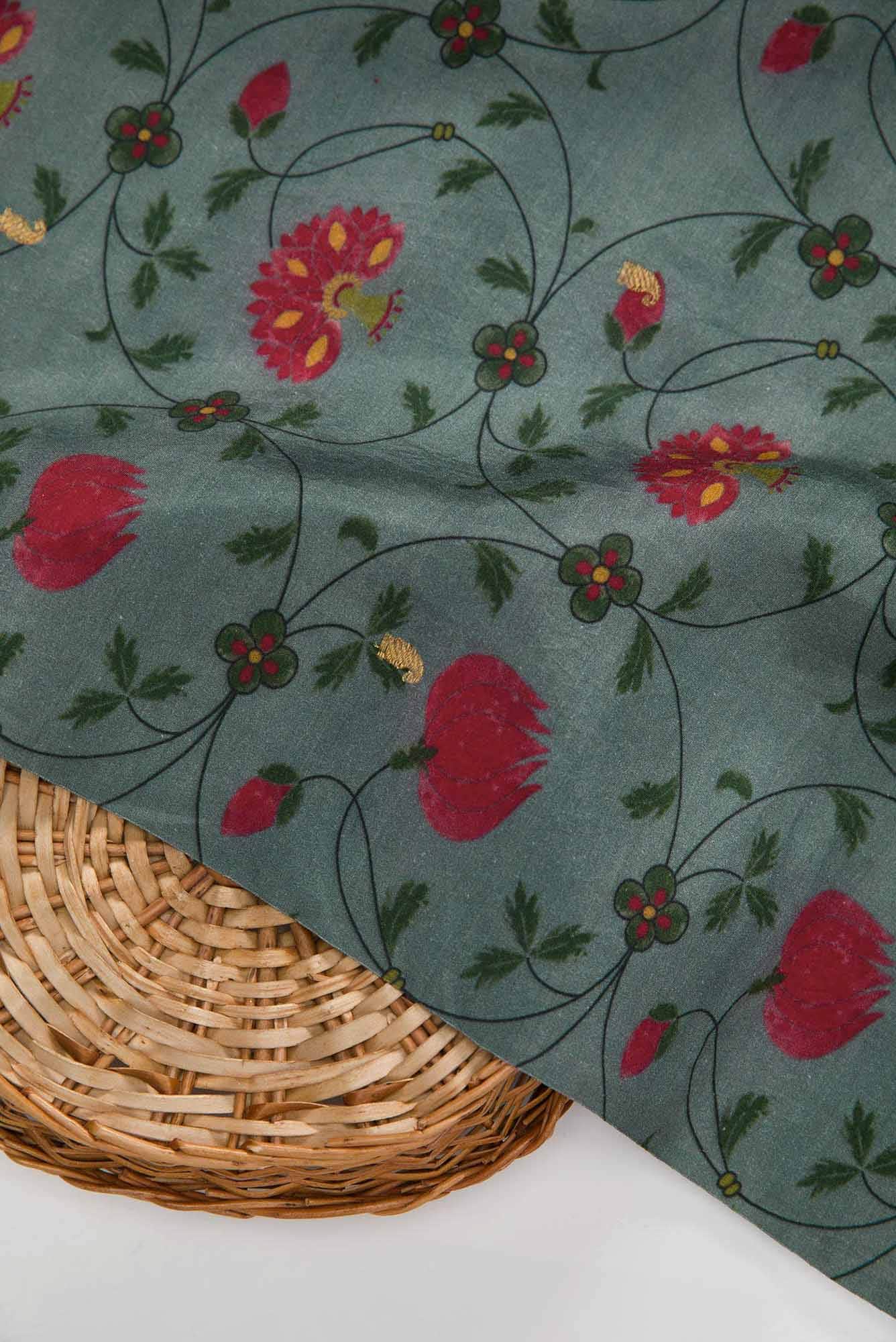Grey Chanderi Silk Dress Material