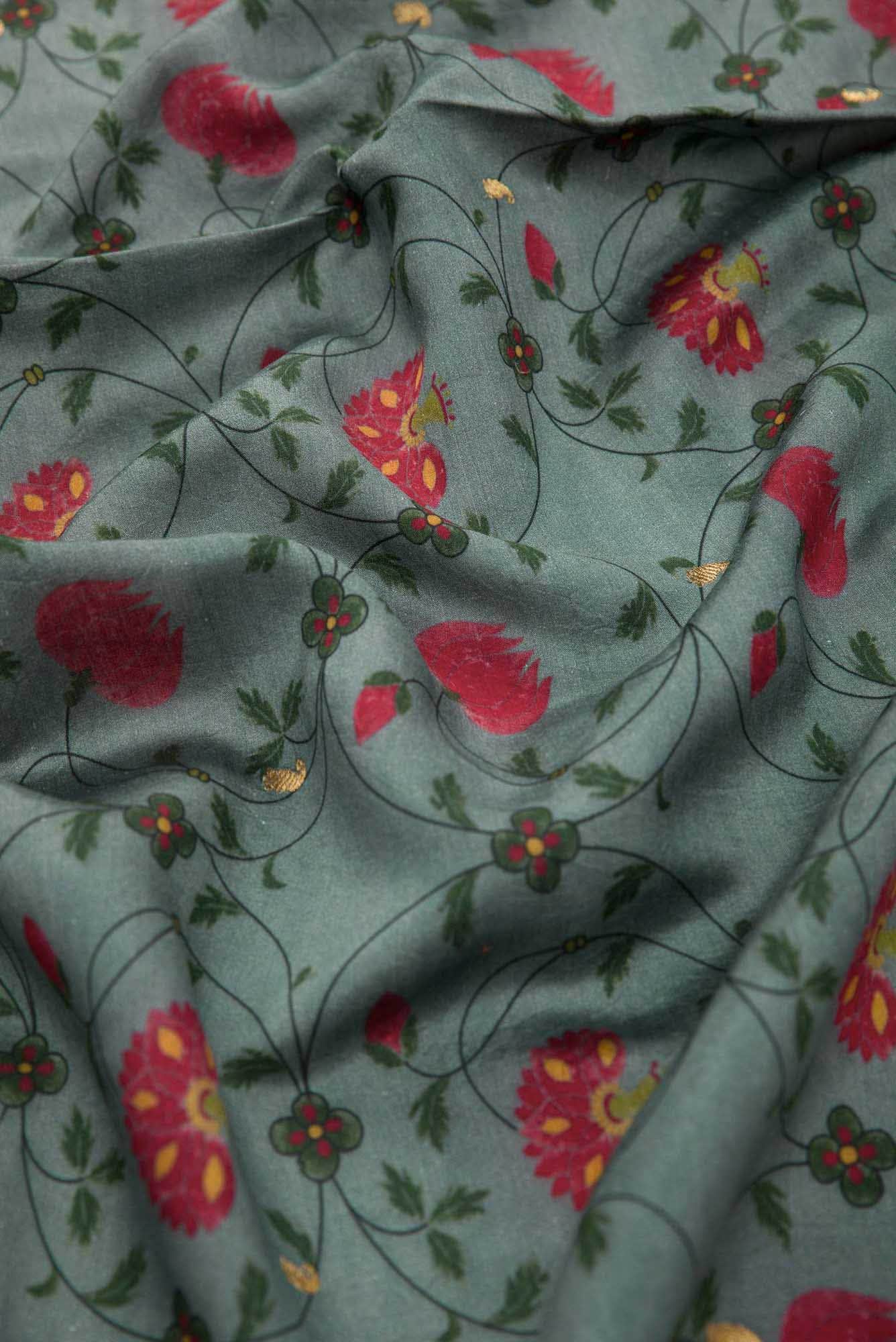 Grey Chanderi Silk Dress Material