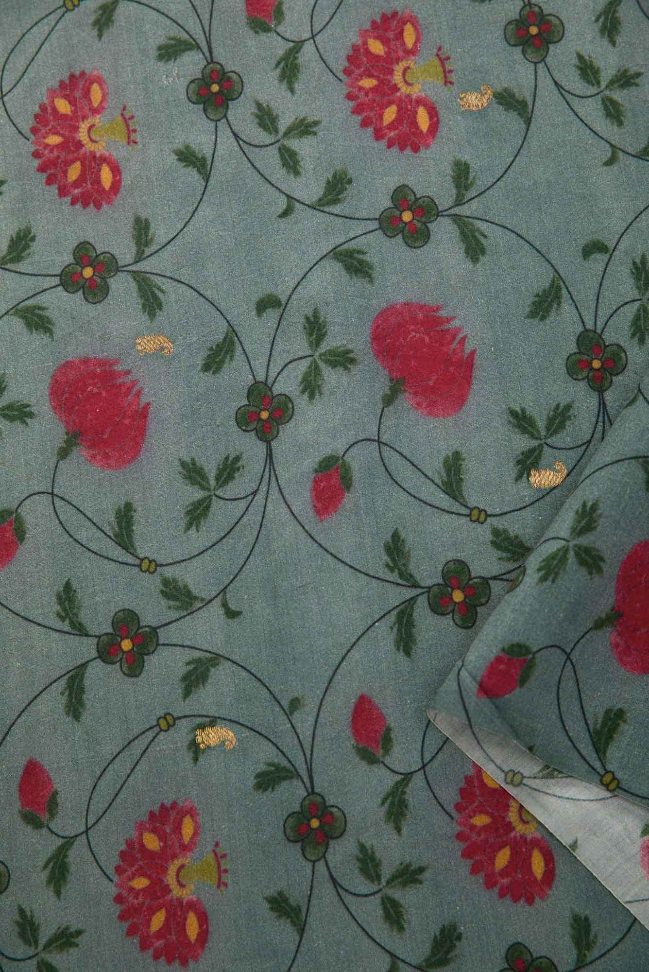 Grey Chanderi Silk Dress Material