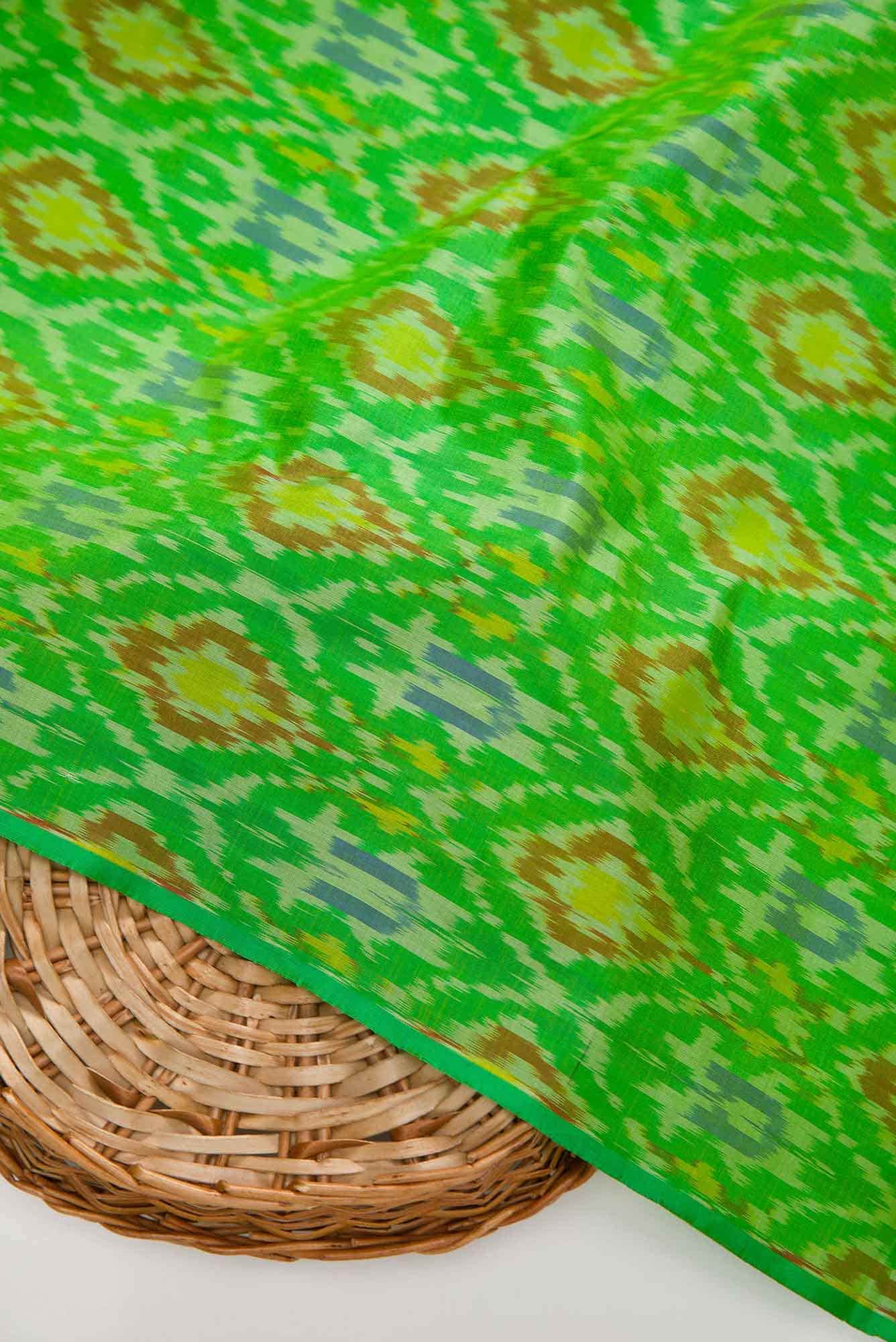 Parrot Green Double Ikat Dress Material