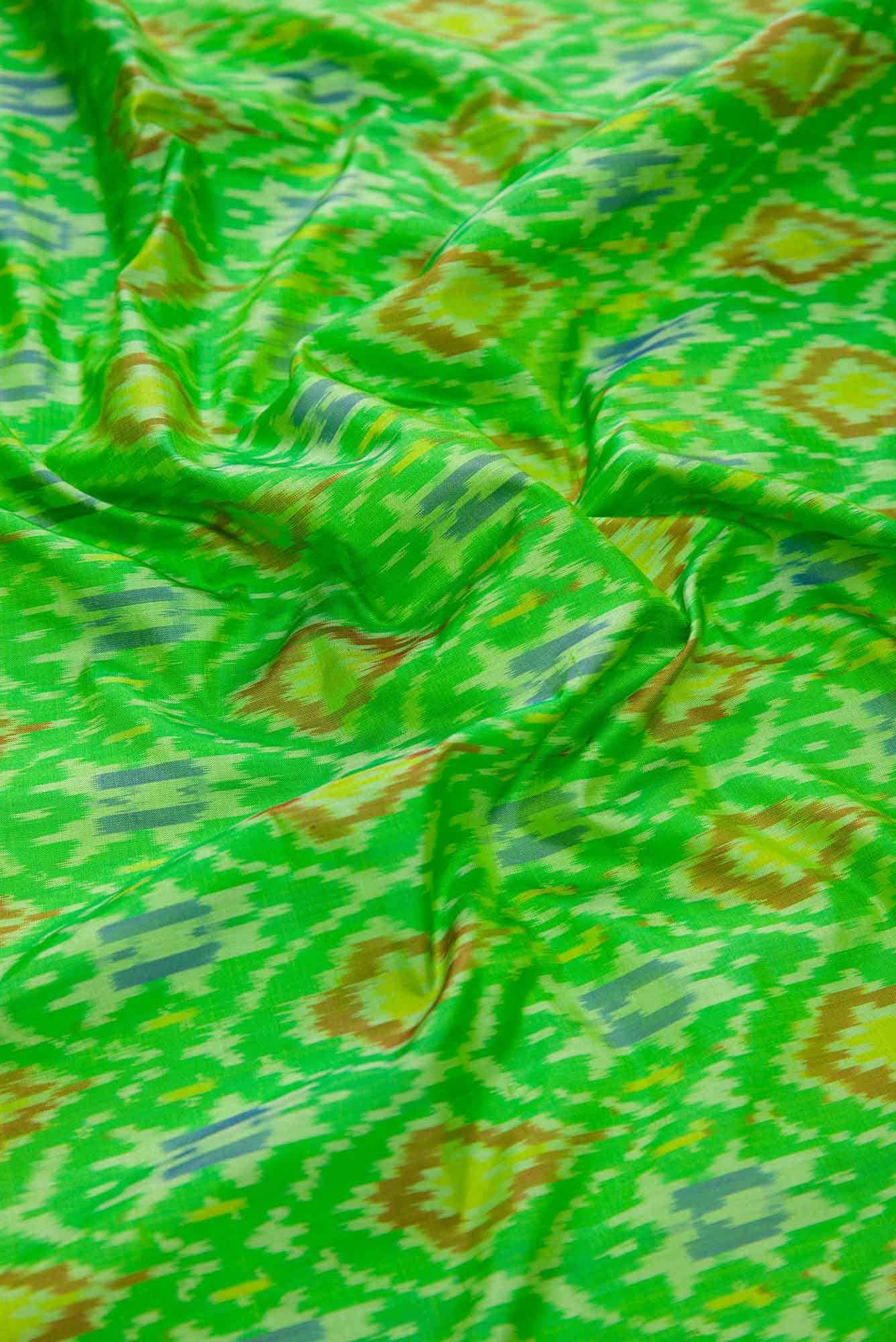 Parrot Green Double Ikat Dress Material